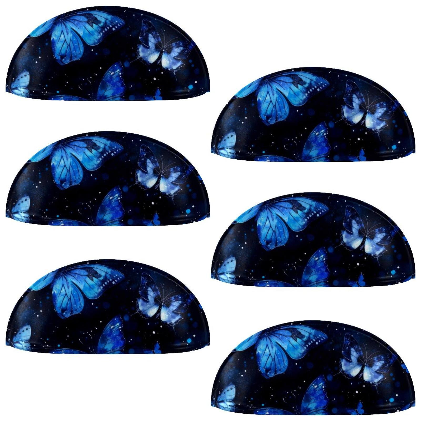 PhooArto 6 Pcs Cup Drawer Pulls, Flying Galaxy Blue Butterfly Pattern Shell Shape Handles Cabinet Knobs for Dresser Cupboard Closet Wardrobe with Screws