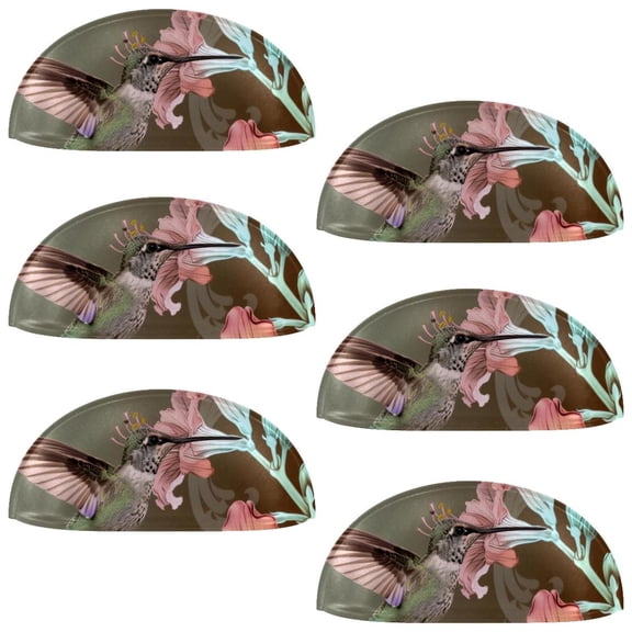 PhooArto 6 Pcs Cup Drawer Pulls, Flying Hummingbirds Flowers Shell Shape Handles Cabinet Knobs for Dresser Cupboard Closet Wardrobe with Screws