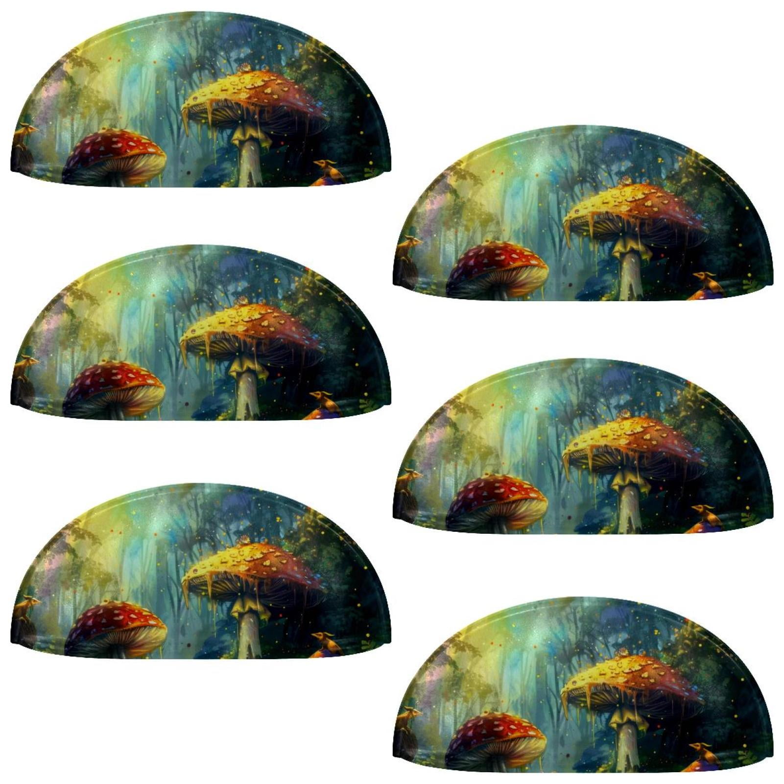 PhooArto 6 Pcs Cup Drawer Pulls, Forest Rainbow Mushrooms Shell Shape Handles Cabinet Knobs for Dresser Cupboard Closet Wardrobe with Screws