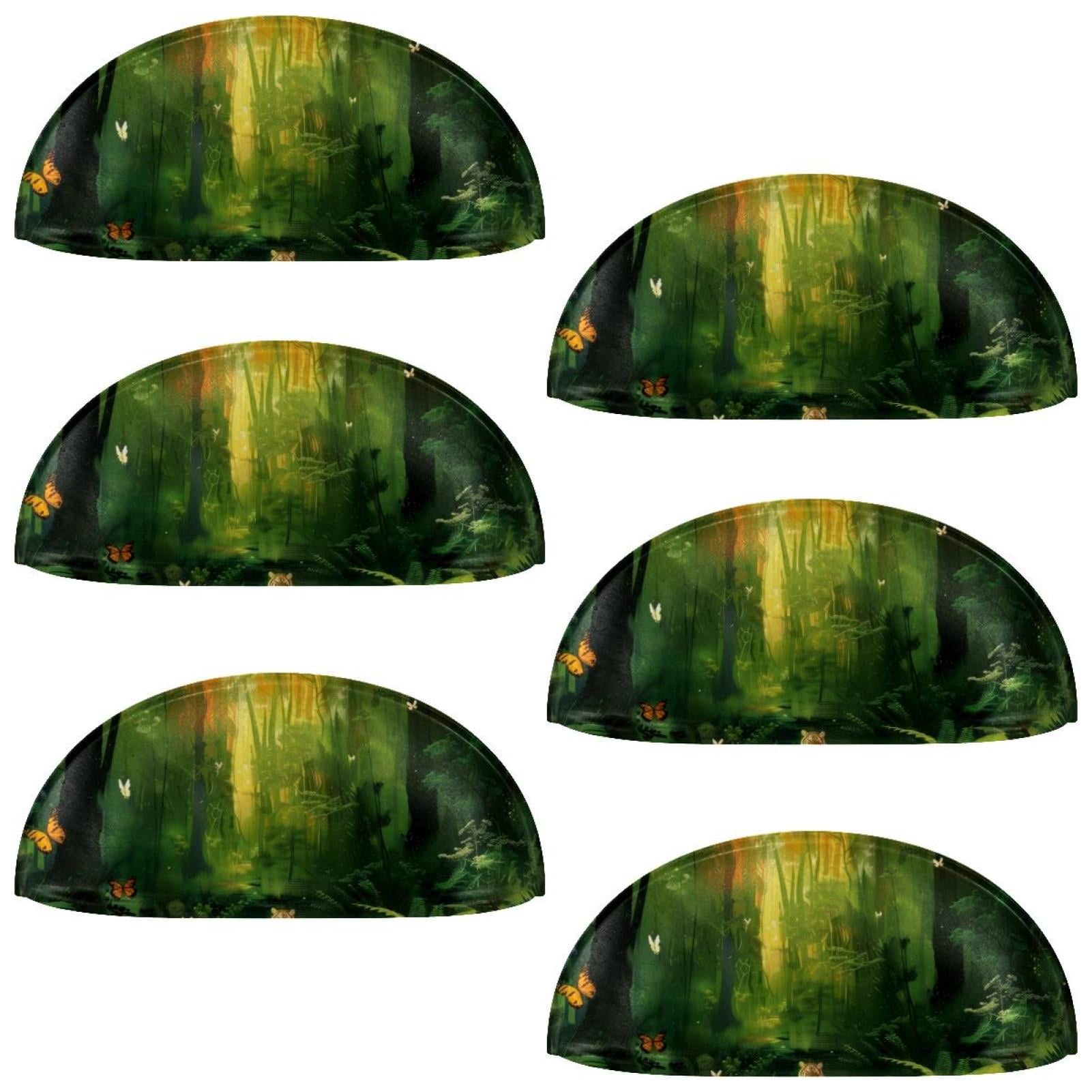 PhooArto 6 Pcs Cup Drawer Pulls, Forest Tiger Butterfly Painting Shell Shape Handles Cabinet Knobs for Dresser Cupboard Closet Wardrobe with Screws