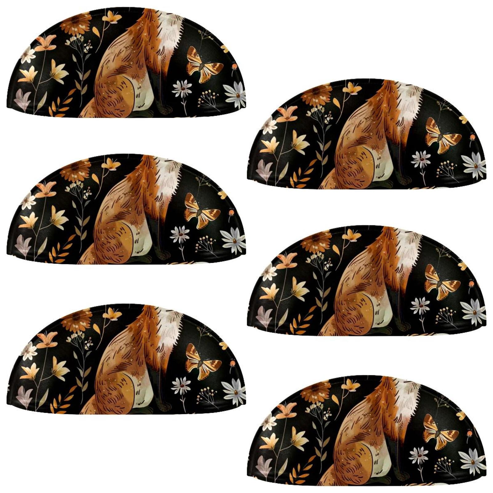 PhooArto 6 Pcs Cup Drawer Pulls, Fox and Flowers Pattern Shell Shape Handles Cabinet Knobs for Dresser Cupboard Closet Wardrobe with Screws