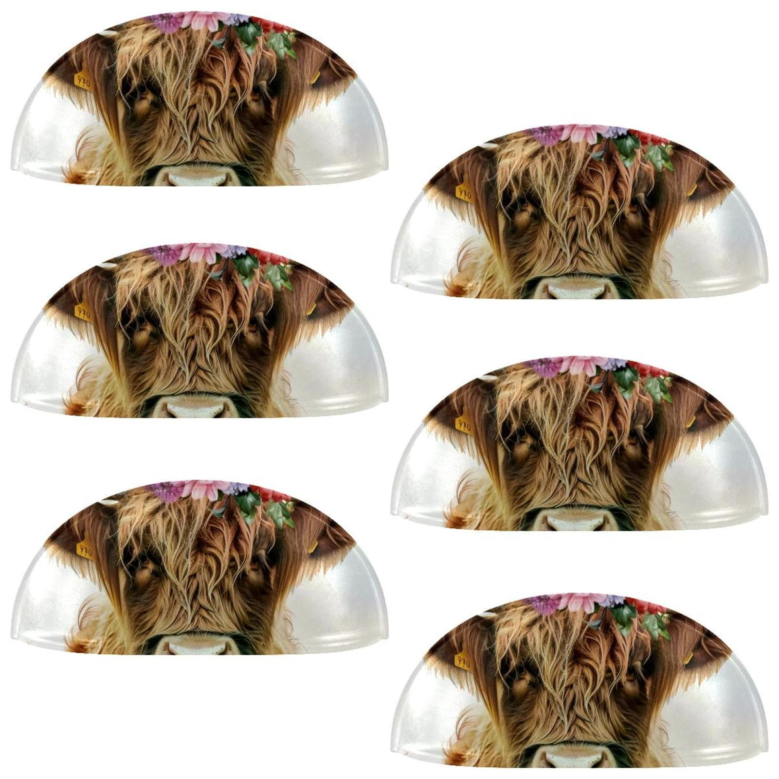 PhooArto 6 Pcs Cup Drawer Pulls, Funny Cow Cattle with Flowers Shell Shape Handles Cabinet Knobs for Dresser Cupboard Closet Wardrobe with Screws