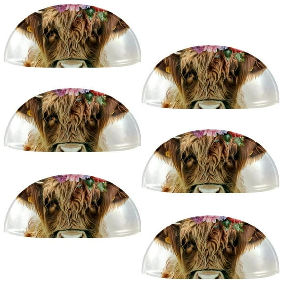 PhooArto 6 Pcs Cup Drawer Pulls, Funny Cow Cattle with Flowers Shell Shape Handles Cabinet Knobs for Dresser Cupboard Closet Wardrobe with Screws