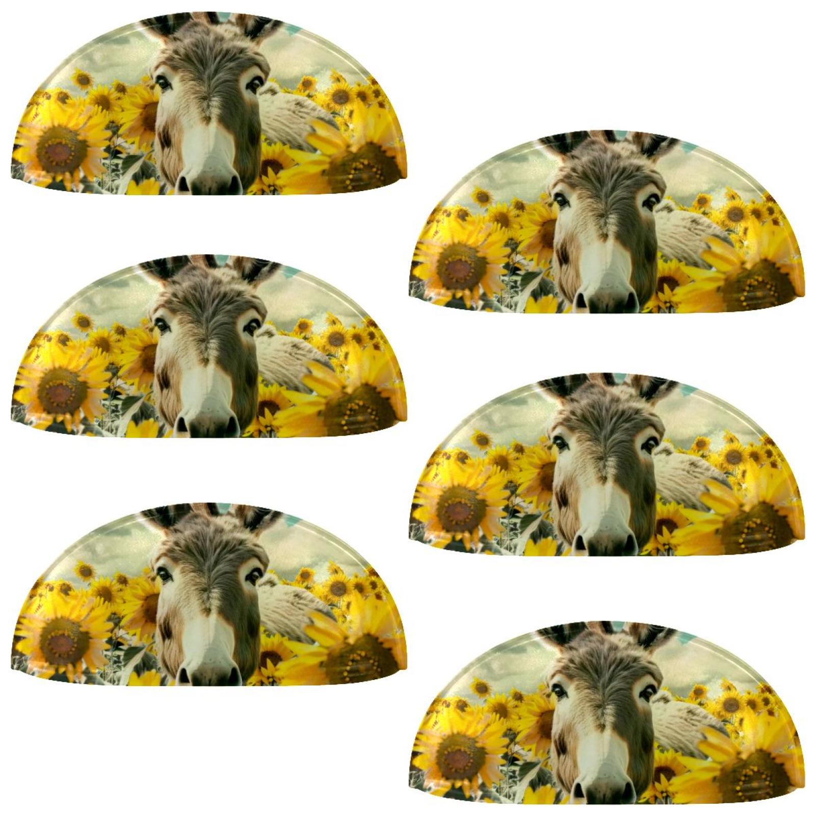 PhooArto 6 Pcs Cup Drawer Pulls, Funny Donkey and Sunflowers Shell Shape Handles Cabinet Knobs for Dresser Cupboard Closet Wardrobe with Screws