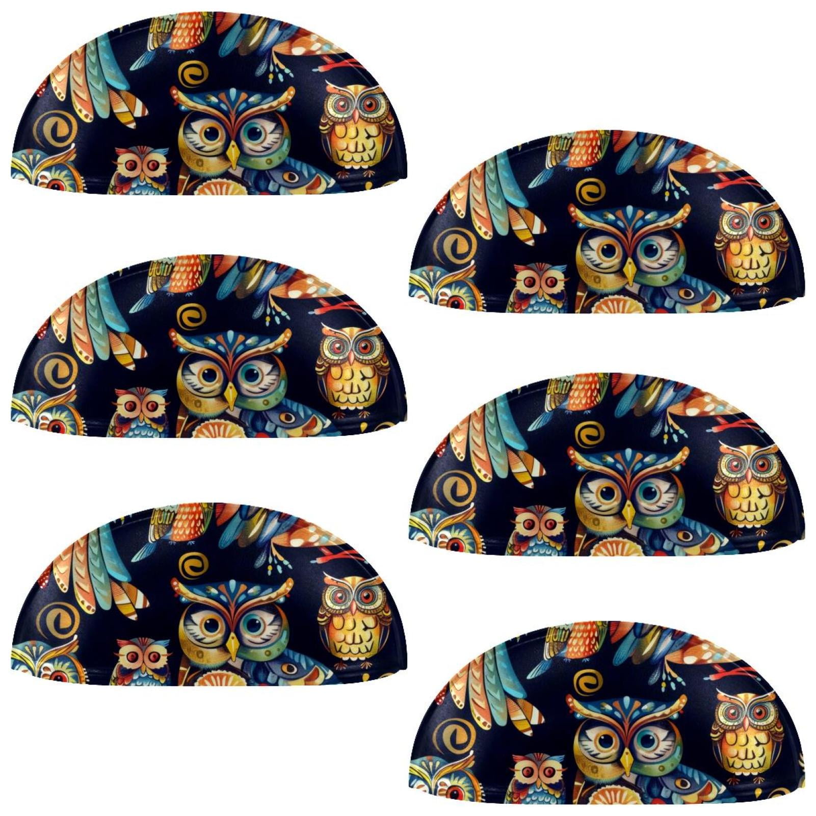 PhooArto 6 Pcs Cup Drawer Pulls, Funny Owls Pattern Shell Shape Handles Cabinet Knobs for Dresser Cupboard Closet Wardrobe with Screws