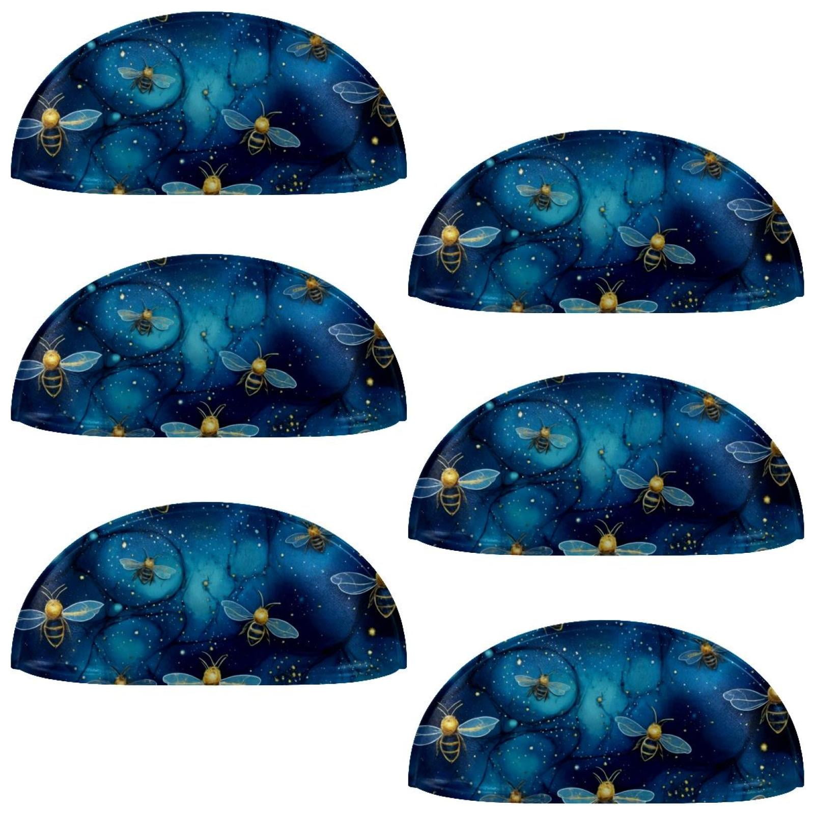PhooArto 6 Pcs Cup Drawer Pulls, Galaxy Bees Blue Pattern Shell Shape Handles Cabinet Knobs for Dresser Cupboard Closet Wardrobe with Screws