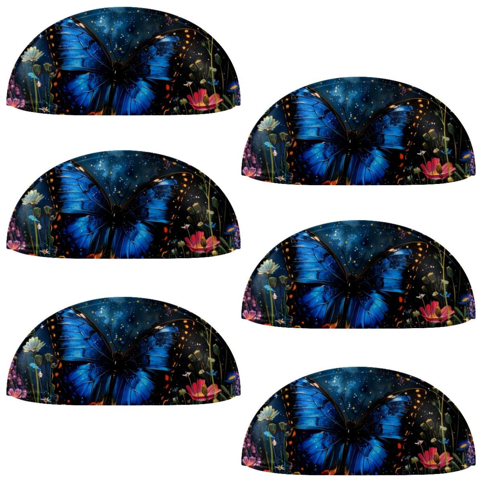 PhooArto 6 Pcs Cup Drawer Pulls, Galaxy Blue Butterfly Flowers Shell Shape Handles Cabinet Knobs for Dresser Cupboard Closet Wardrobe with Screws