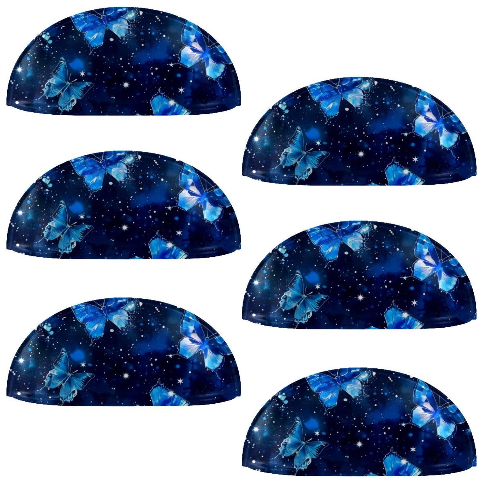 PhooArto 6 Pcs Cup Drawer Pulls, Galaxy Blue Butterfly Pattern Shell Shape Handles Cabinet Knobs for Dresser Cupboard Closet Wardrobe with Screws