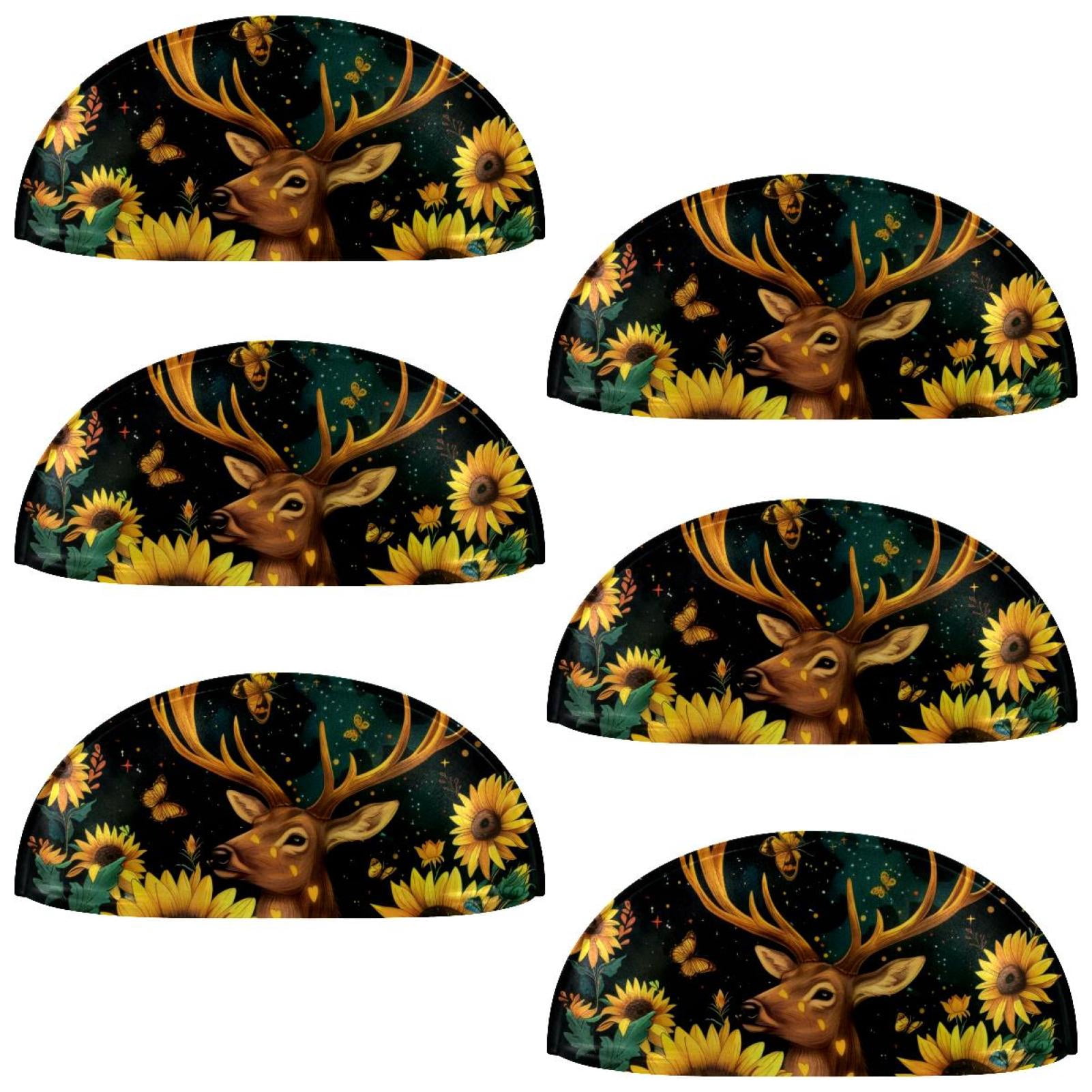 PhooArto 6 Pcs Cup Drawer Pulls, Galaxy Butterflies Sunflower Deer Shell Shape Handles Cabinet Knobs for Dresser Cupboard Closet Wardrobe with Screws