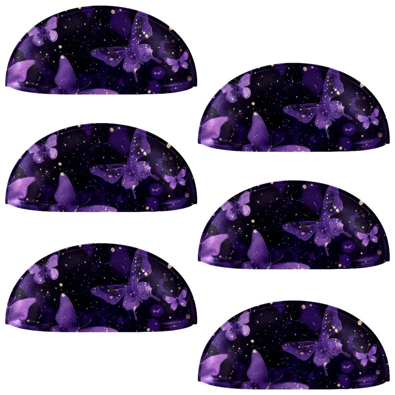 PhooArto 6 Pcs Cup Drawer Pulls, Galaxy Butterfly Purple Pattern Shell Shape Handles Cabinet Knobs for Dresser Cupboard Closet Wardrobe with Screws