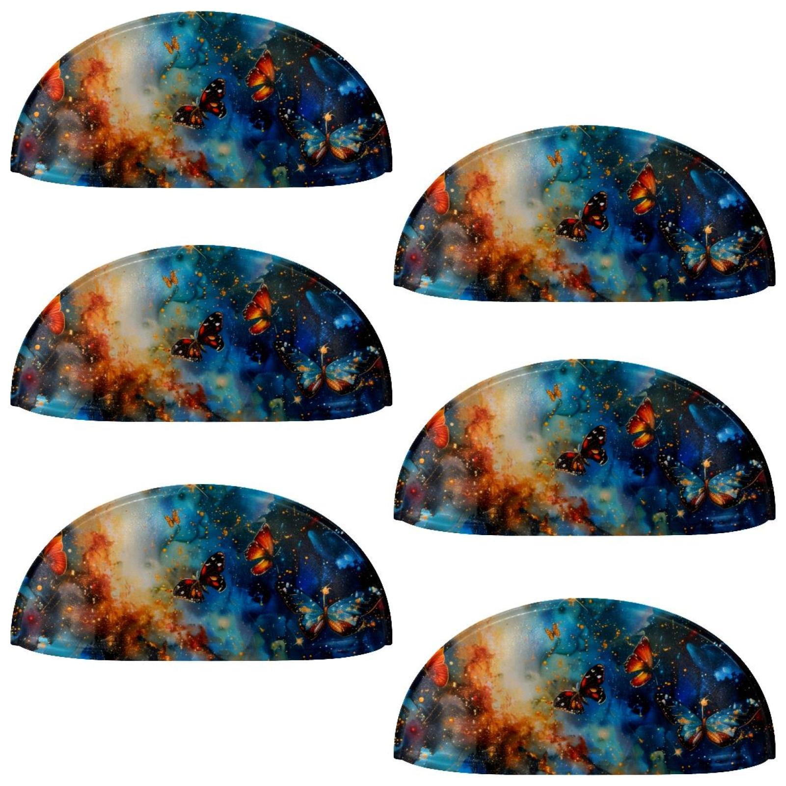 PhooArto 6 Pcs Cup Drawer Pulls, Galaxy Colors Dancing Butterflies Shell Shape Handles Cabinet Knobs for Dresser Cupboard Closet Wardrobe with Screws