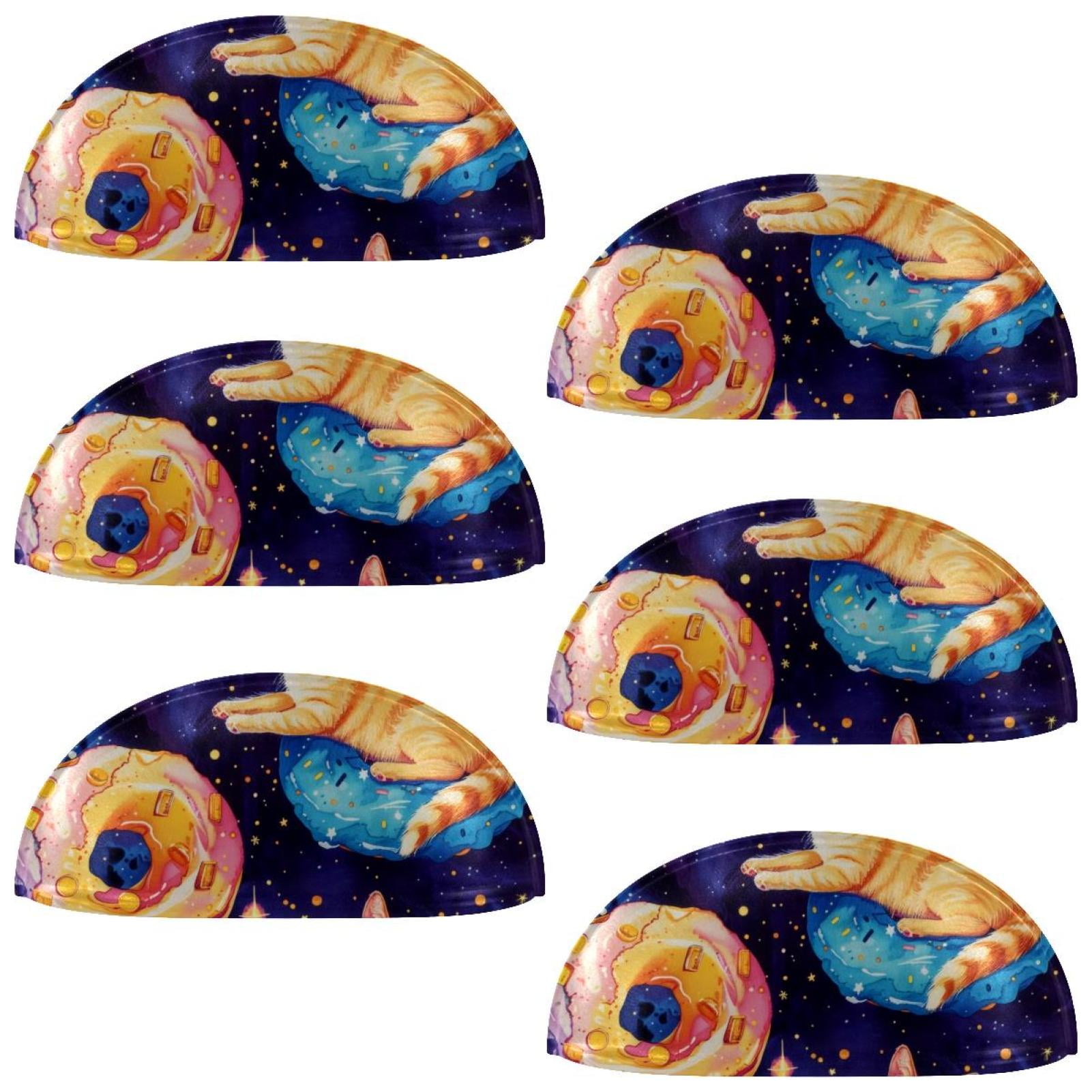 PhooArto 6 Pcs Cup Drawer Pulls, Galaxy Donuts Cats Shell Shape Handles Cabinet Knobs for Dresser Cupboard Closet Wardrobe with Screws
