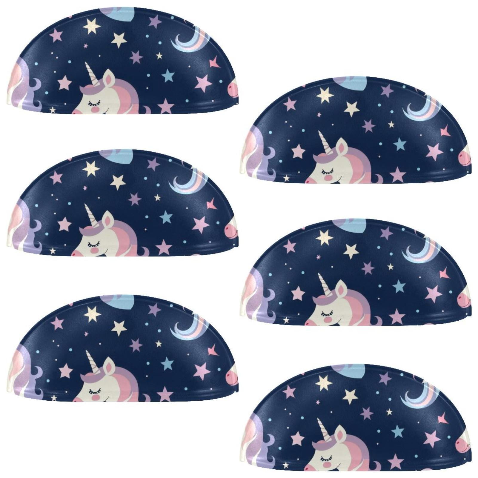 PhooArto 6 Pcs Cup Drawer Pulls, Galaxy Unicorn Stars Pattern Shell Shape Handles Cabinet Knobs for Dresser Cupboard Closet Wardrobe with Screws