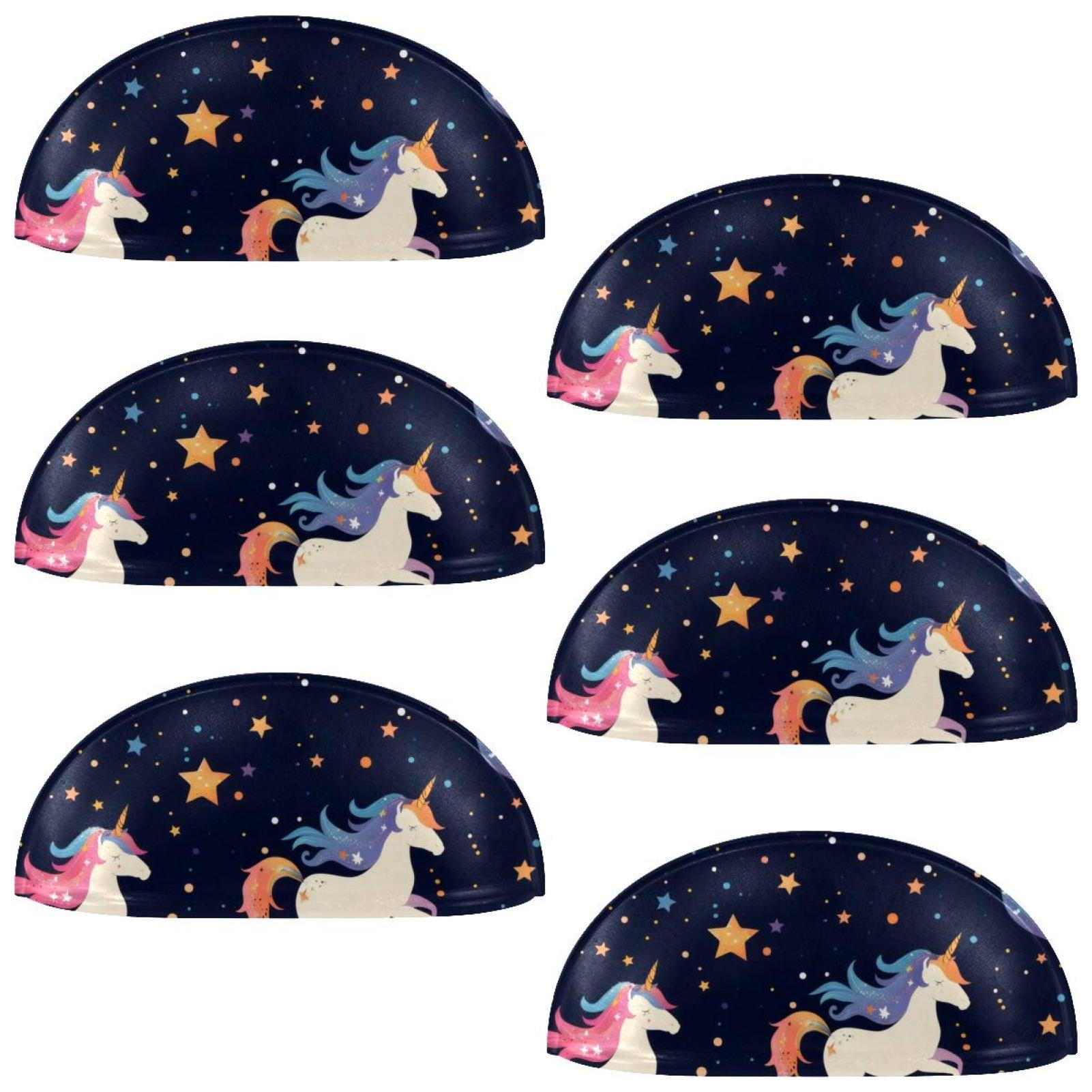 PhooArto 6 Pcs Cup Drawer Pulls, Galaxy Unicorn Stars Shell Shape Handles Cabinet Knobs for Dresser Cupboard Closet Wardrobe with Screws