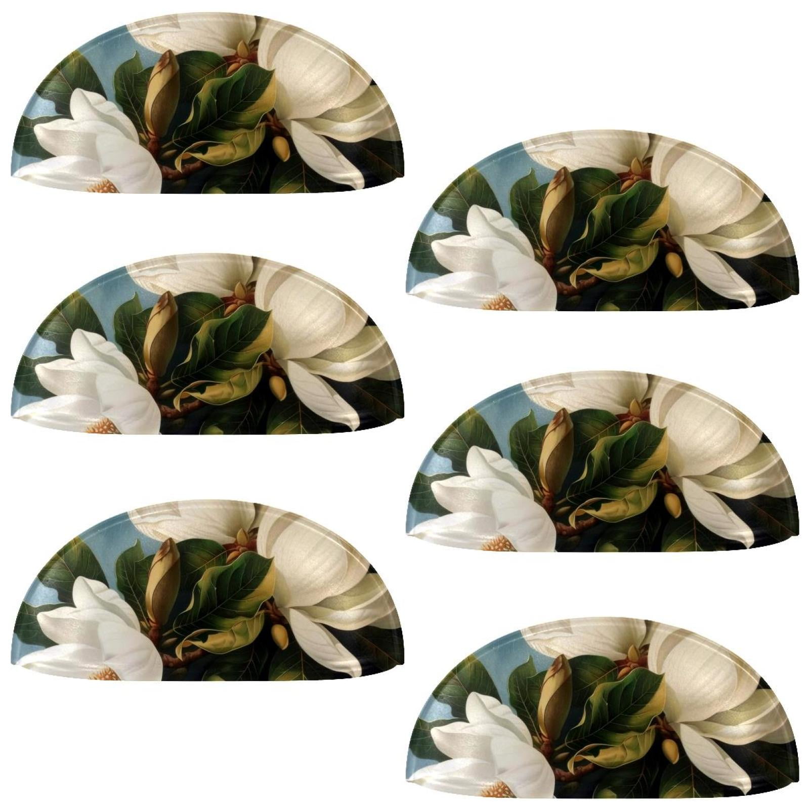 PhooArto 6 Pcs Cup Drawer Pulls, Giant Magnolias Flower Painting Shell Shape Handles Cabinet Knobs for Dresser Cupboard Closet Wardrobe with Screws