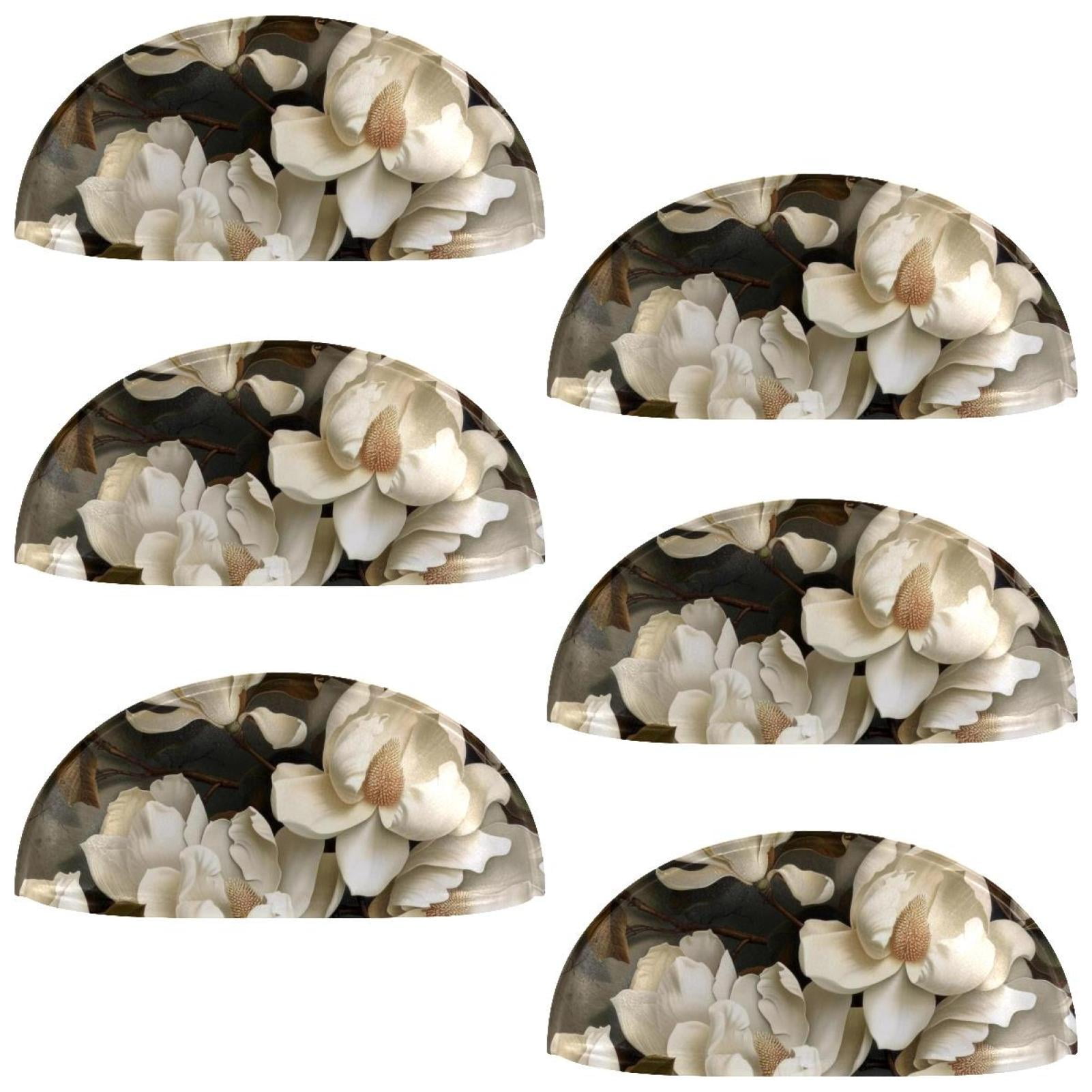 PhooArto 6 Pcs Cup Drawer Pulls, Giant Magnolias Painting Shell Shape Handles Cabinet Knobs for Dresser Cupboard Closet Wardrobe with Screws
