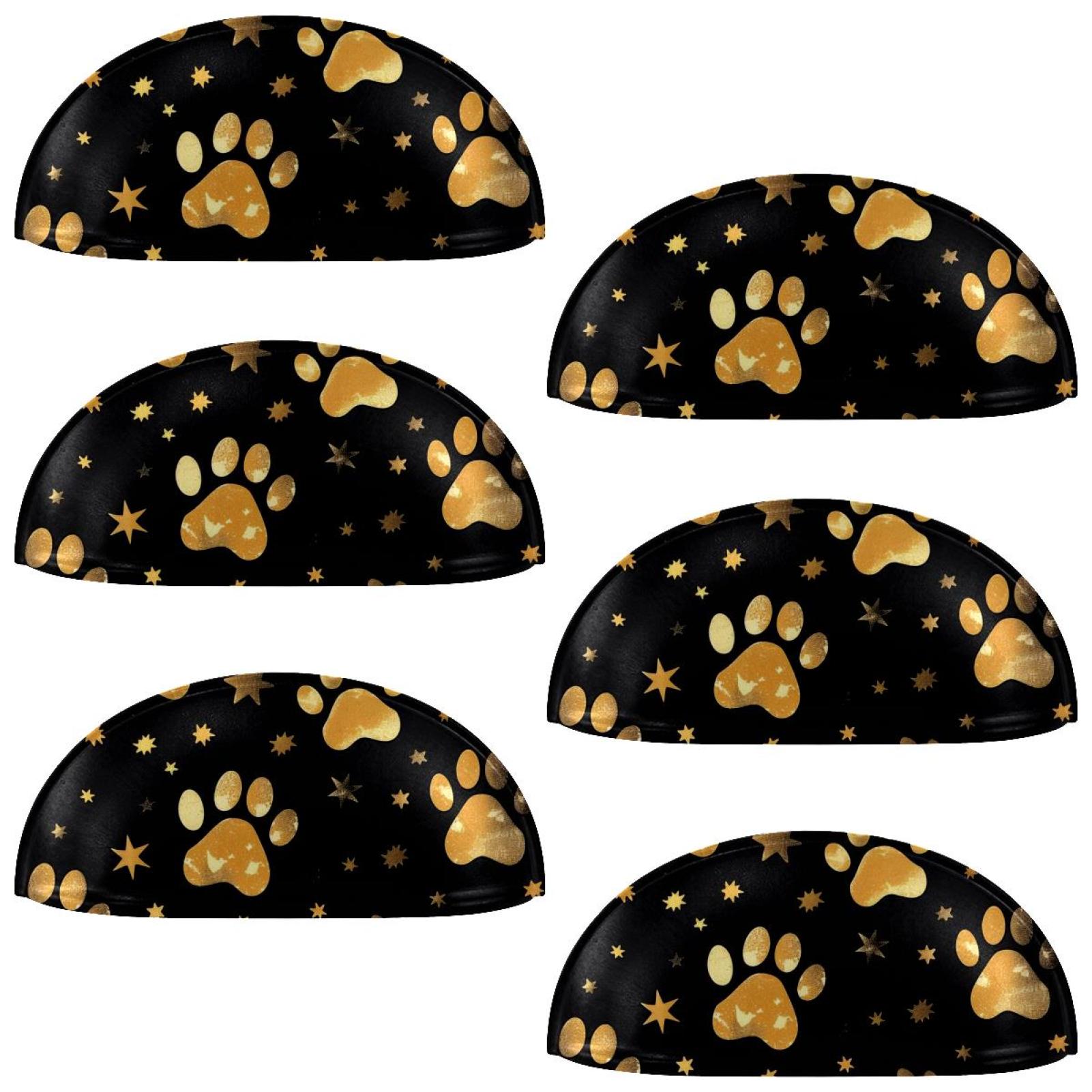 PhooArto 6 Pcs Cup Drawer Pulls, Gold Dog Paw Footprint Pattern Shell Shape Handles Cabinet Knobs for Dresser Cupboard Closet Wardrobe with Screws