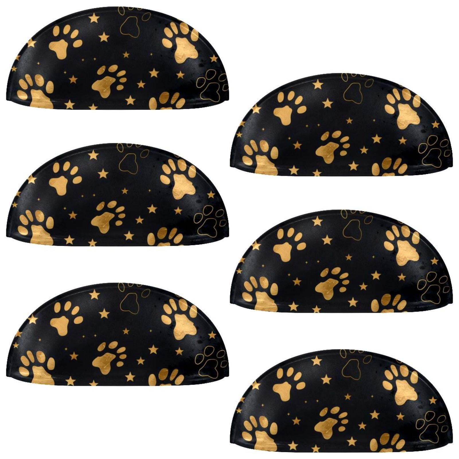 PhooArto 6 Pcs Cup Drawer Pulls, Gold Dog Paw Footprint Star Pattern Shell Shape Handles Cabinet Knobs for Dresser Cupboard Closet Wardrobe with Screws