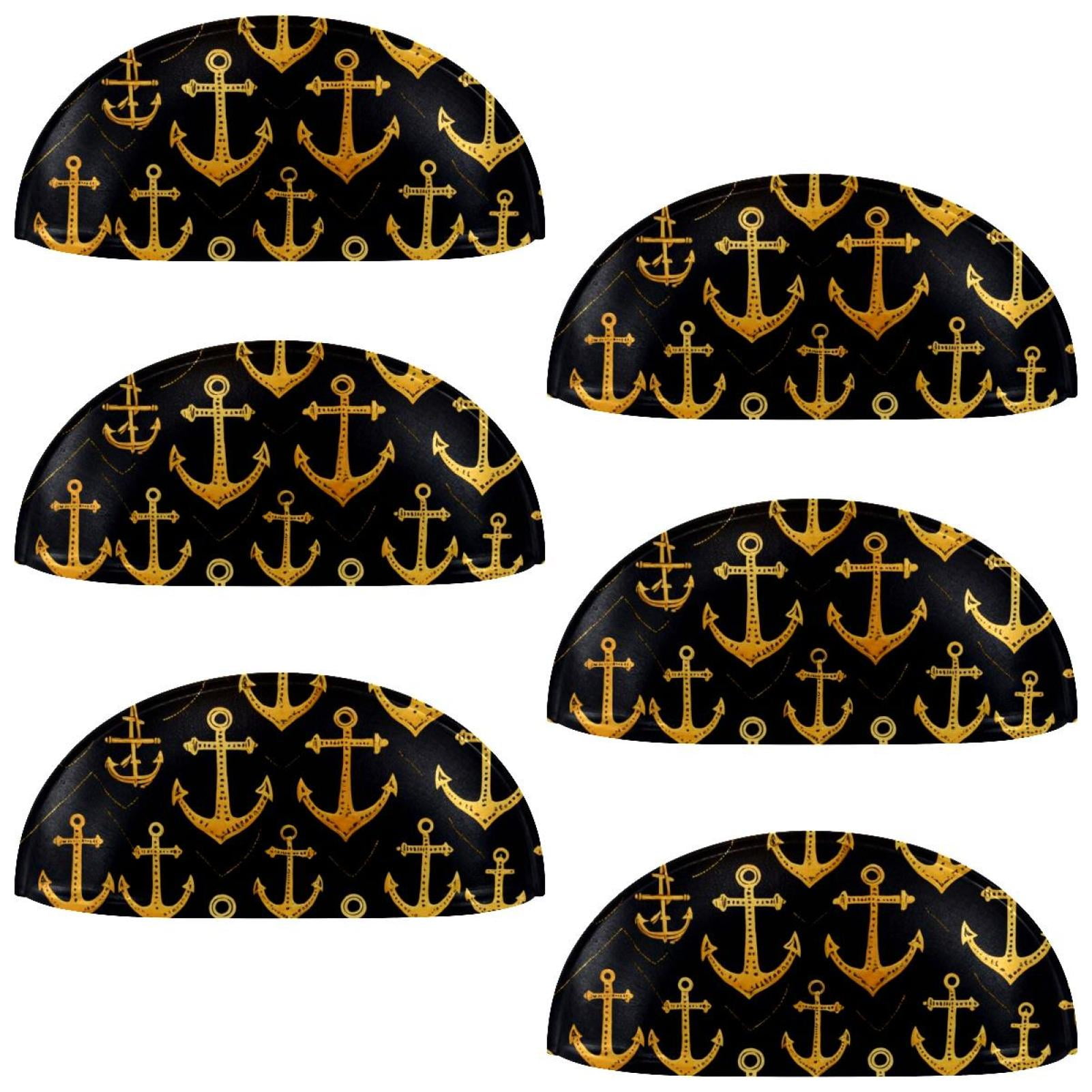 PhooArto 6 Pcs Cup Drawer Pulls, Golden Anchors Pattern Shell Shape Handles Cabinet Knobs for Dresser Cupboard Closet Wardrobe with Screws