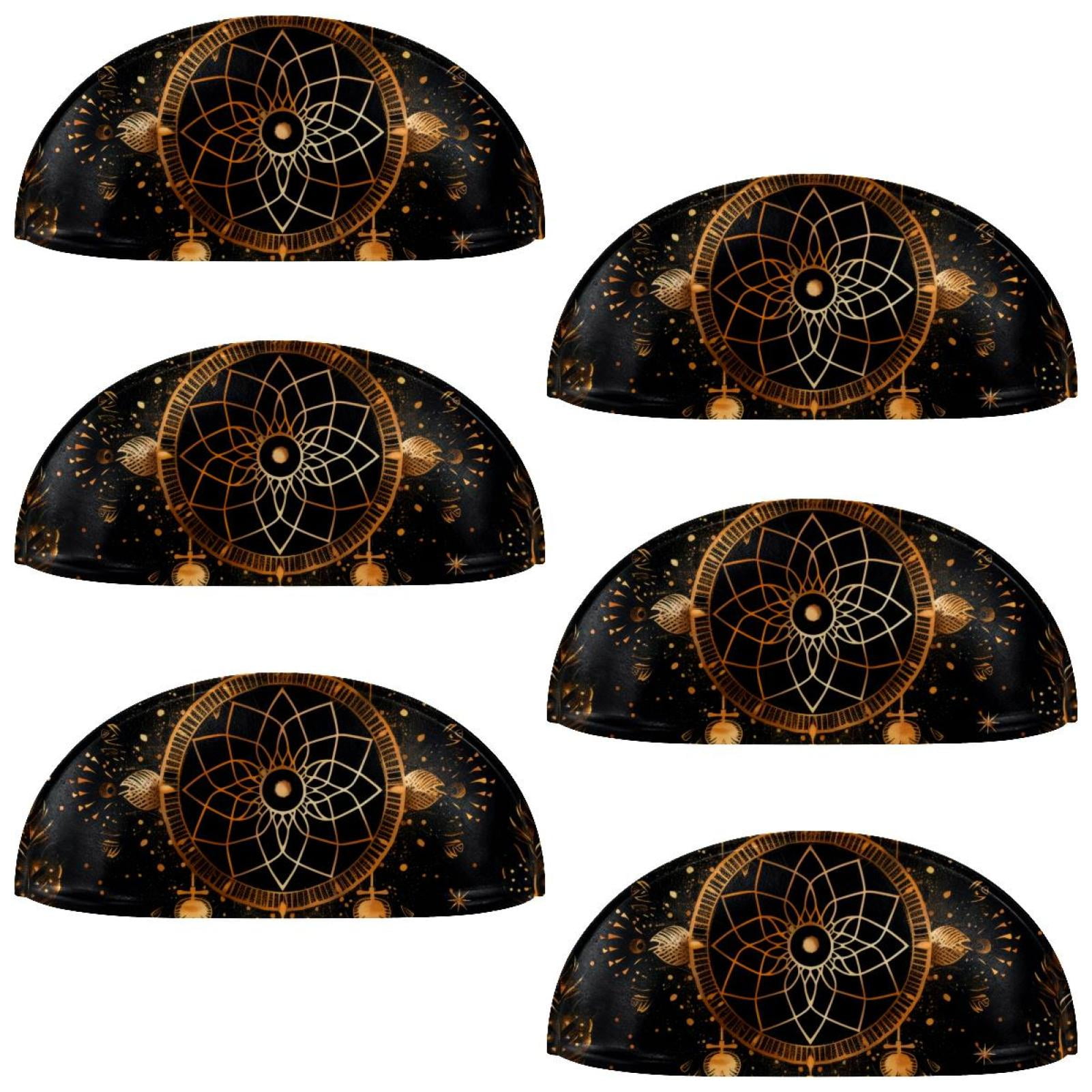 PhooArto 6 Pcs Cup Drawer Pulls, Golden Dreamcatcher Pattern Shell Shape Handles Cabinet Knobs for Dresser Cupboard Closet Wardrobe with Screws