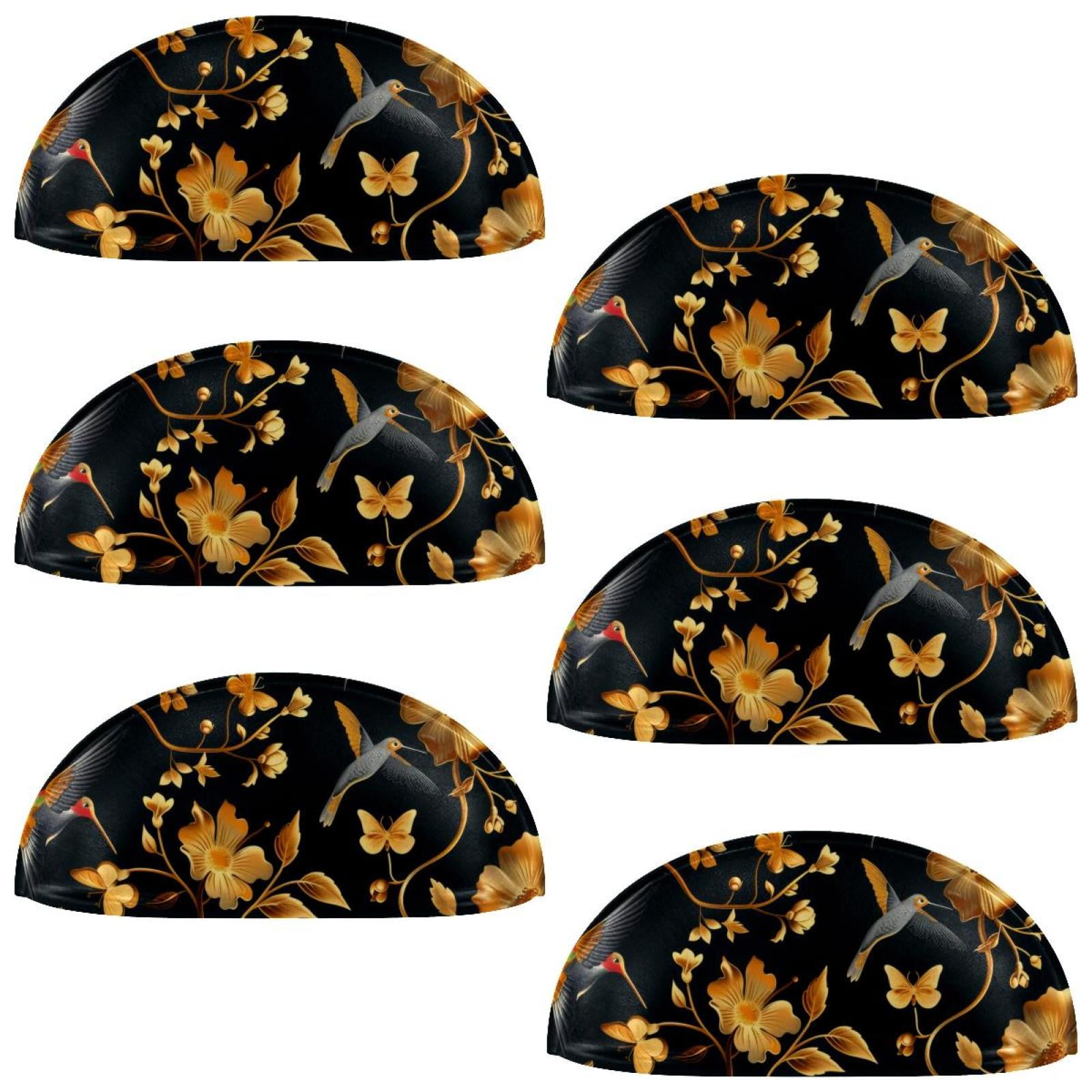 PhooArto 6 Pcs Cup Drawer Pulls, Golden Hummingbirds Flower Pattern Shell Shape Handles Cabinet Knobs for Dresser Cupboard Closet Wardrobe with Screws