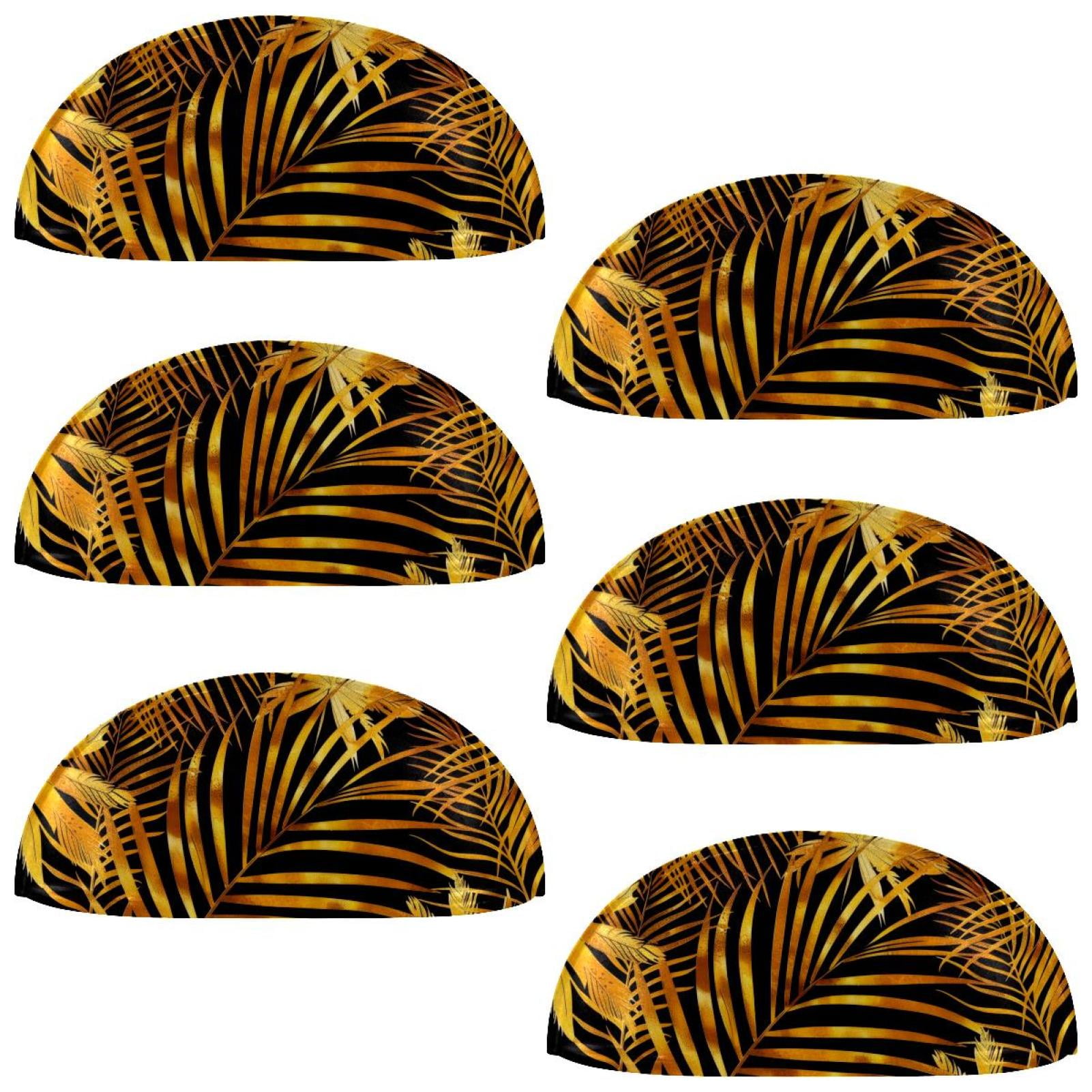 PhooArto 6 Pcs Cup Drawer Pulls, Golden Jungle Palm Leaves Pattern Shell Shape Handles Cabinet Knobs for Dresser Cupboard Closet Wardrobe with Screws