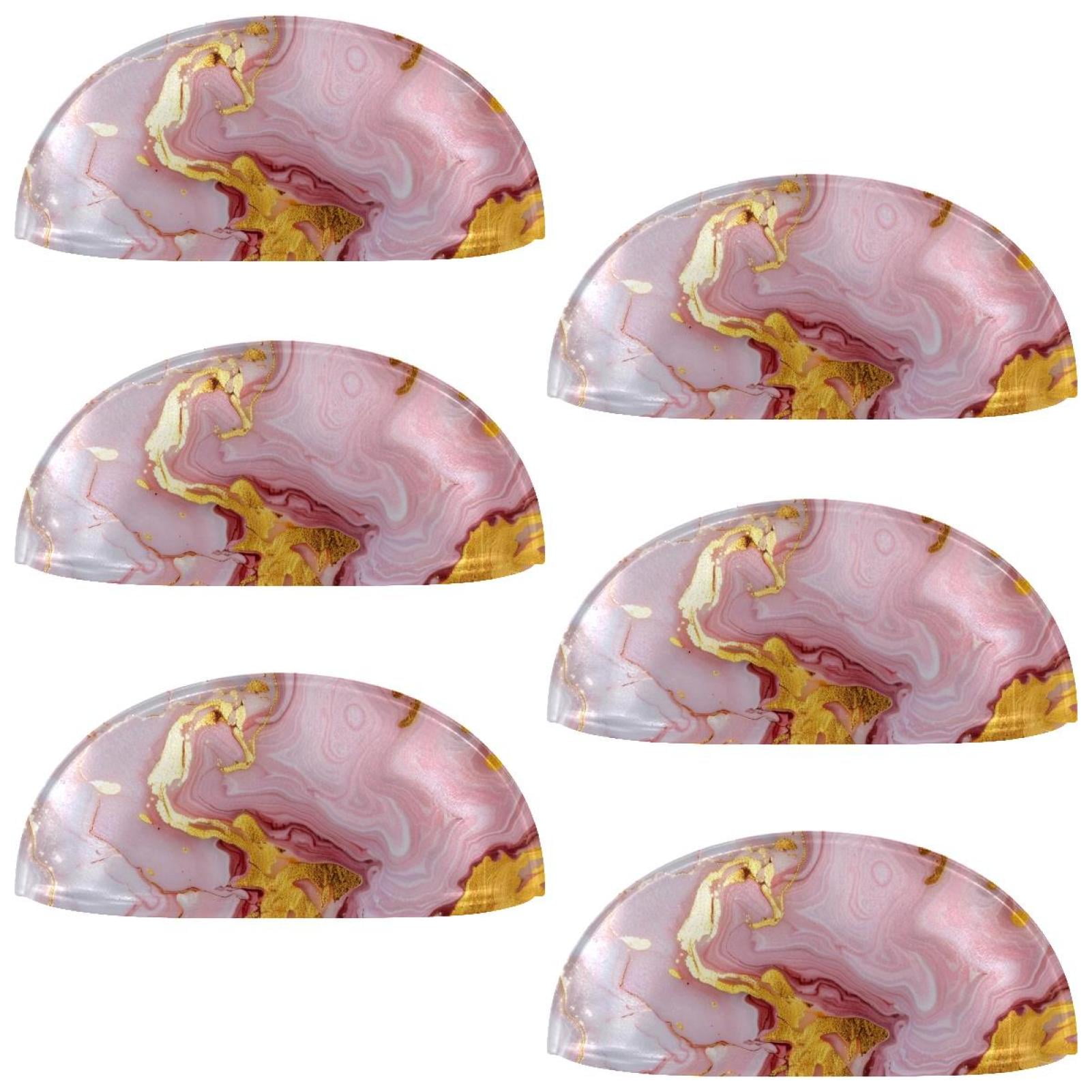 PhooArto 6 Pcs Cup Drawer Pulls, Golden Pink Marble Print Shell Shape Handles Cabinet Knobs for Dresser Cupboard Closet Wardrobe with Screws