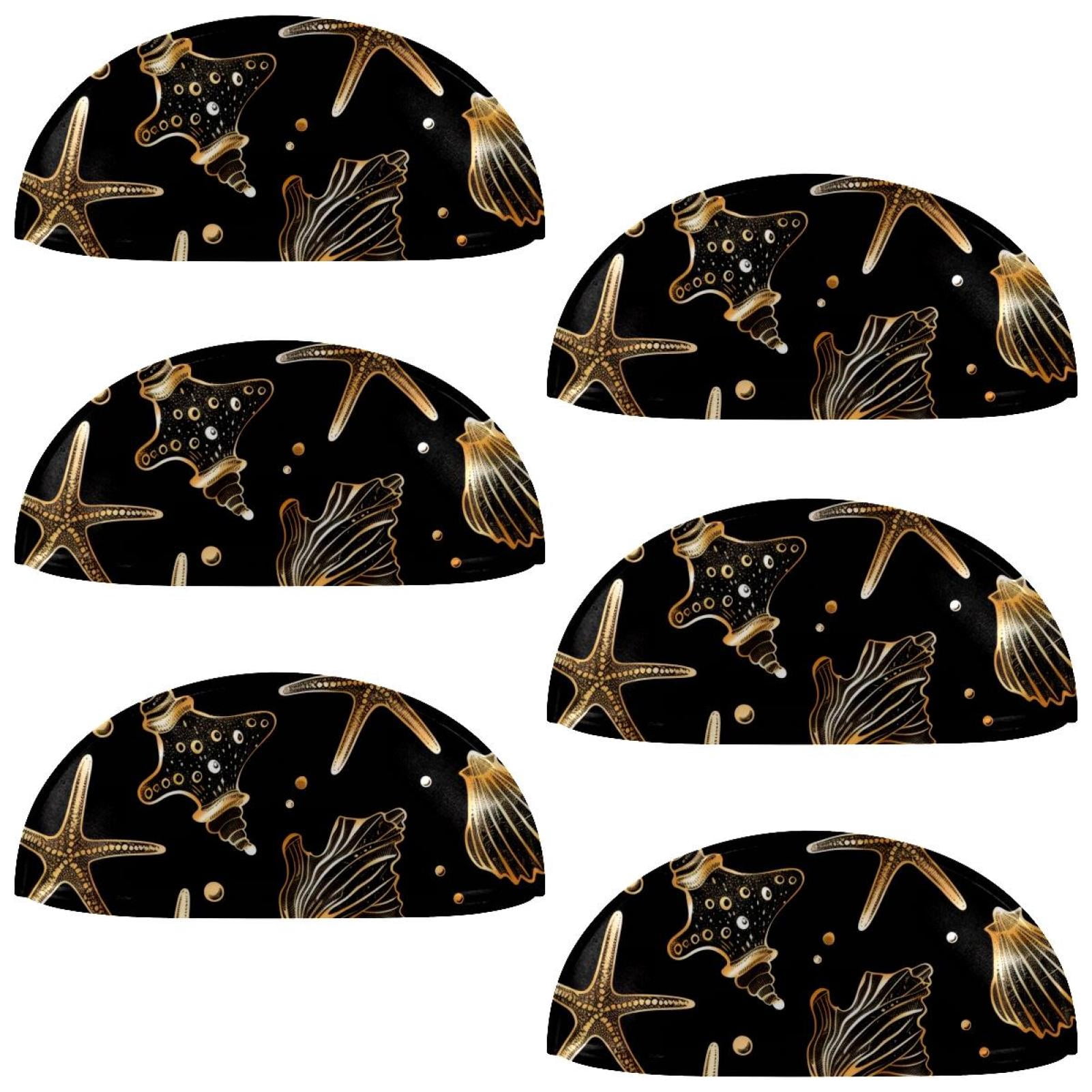 PhooArto 6 Pcs Cup Drawer Pulls, Golden Starfish Shell Silhouette Shell Shape Handles Cabinet Knobs for Dresser Cupboard Closet Wardrobe with Screws