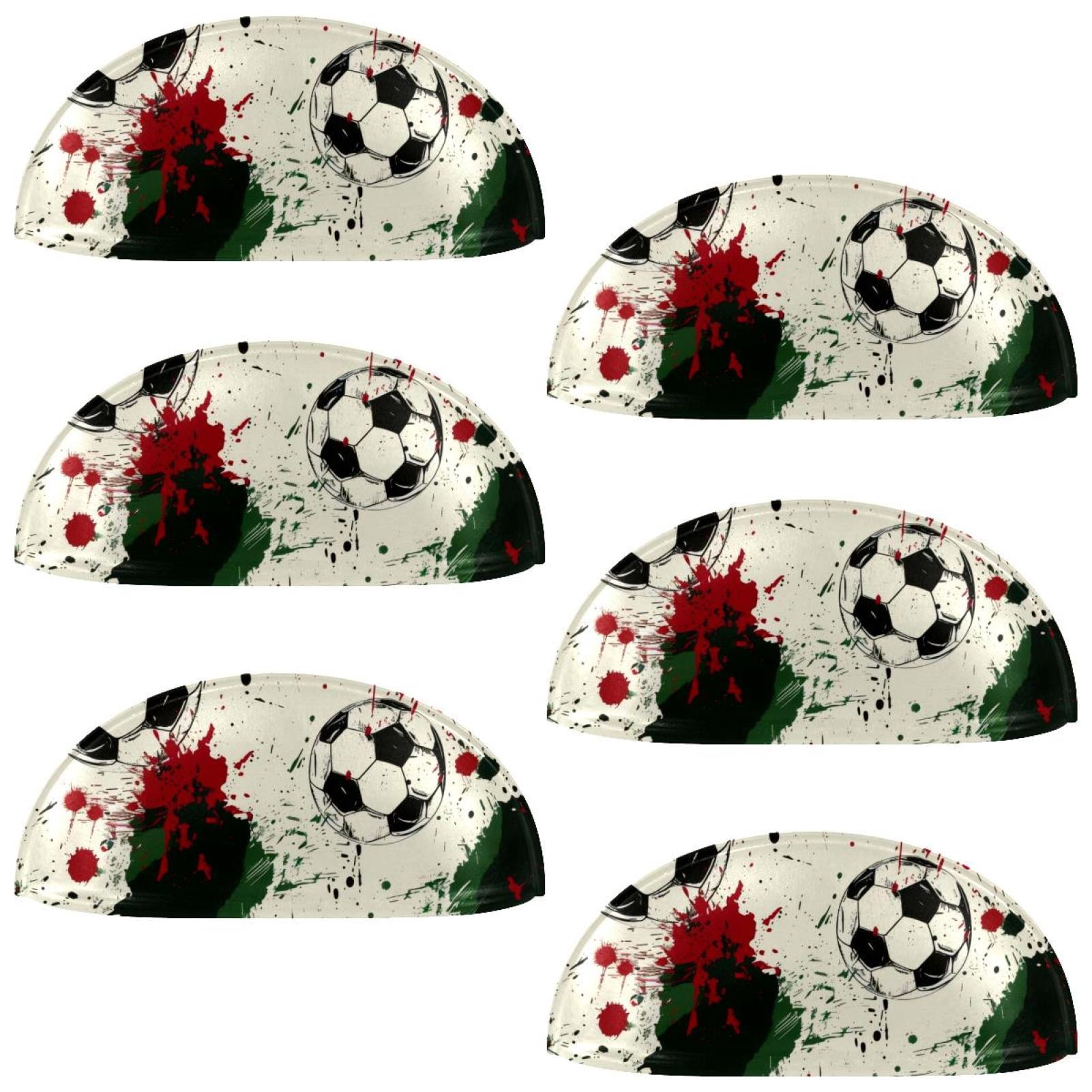 PhooArto 6 Pcs Cup Drawer Pulls, Grunge Splashes Soccer Football Pattern Shell Shape Handles Cabinet Knobs for Dresser Cupboard Closet Wardrobe with Screws