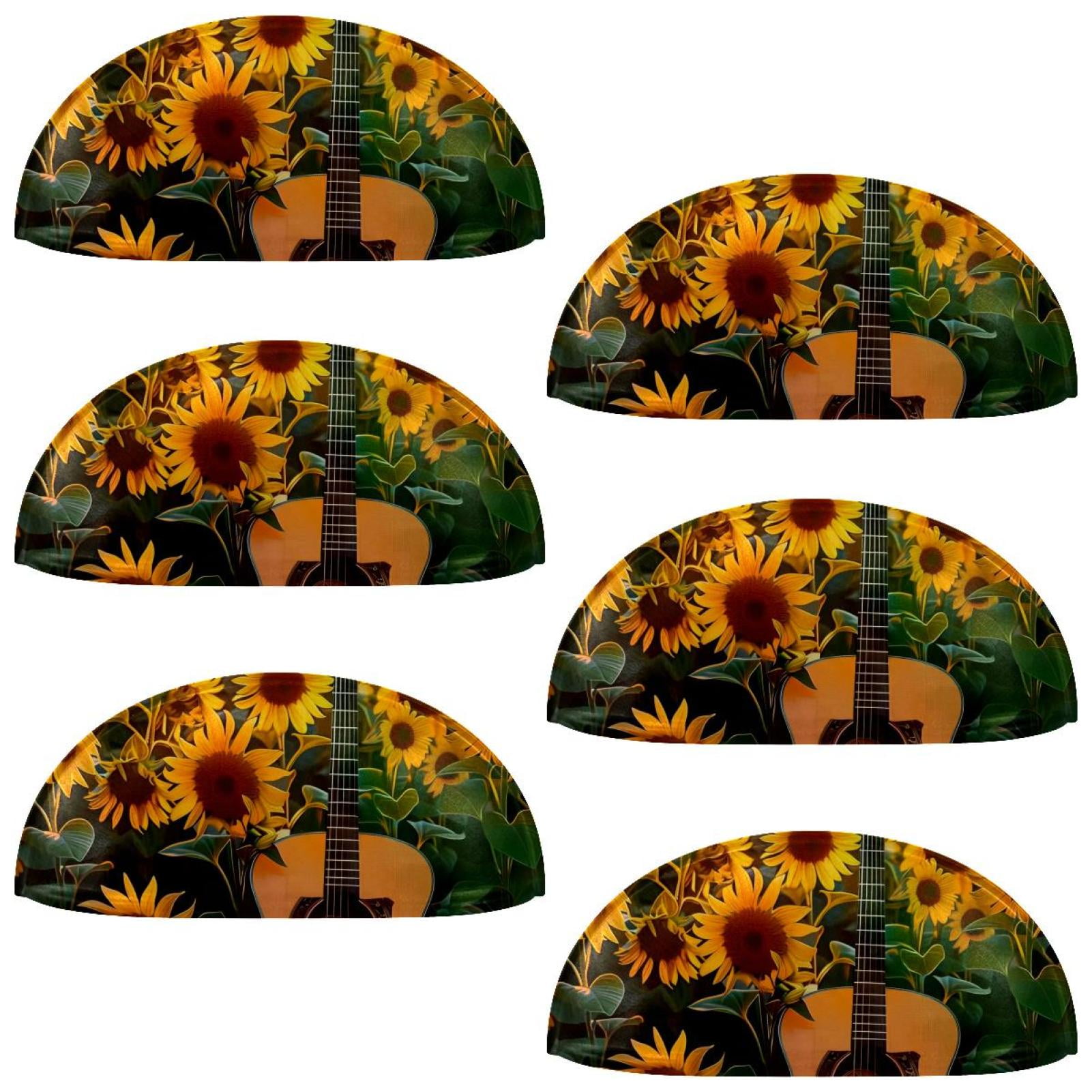 PhooArto 6 Pcs Cup Drawer Pulls, Guitar in Sunflower Field Shell Shape Handles Cabinet Knobs for Dresser Cupboard Closet Wardrobe with Screws