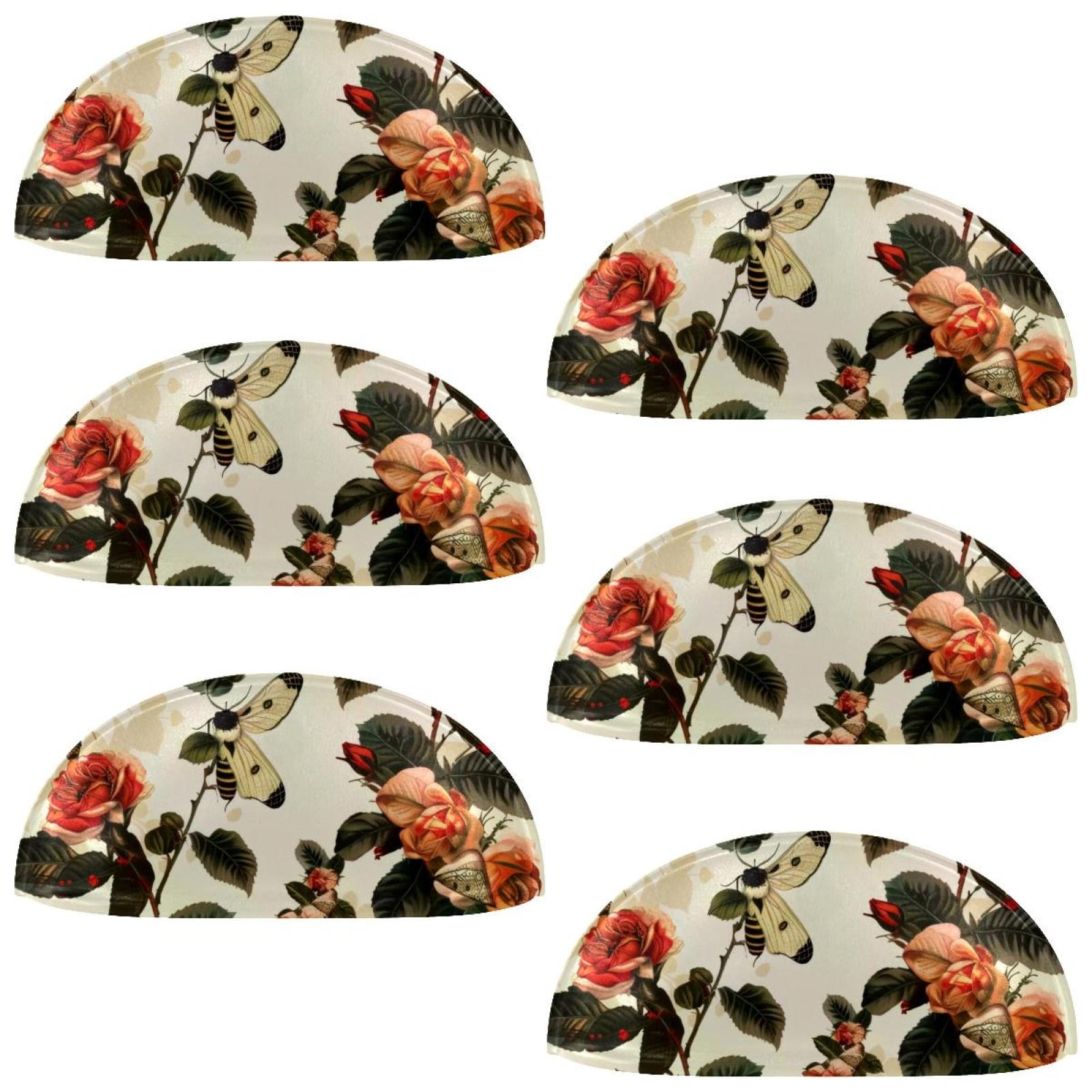 PhooArto 6 Pcs Cup Drawer Pulls, Hawk Moth Rose Flower Patterns Shell Shape Handles Cabinet Knobs for Dresser Cupboard Closet Wardrobe with Screws