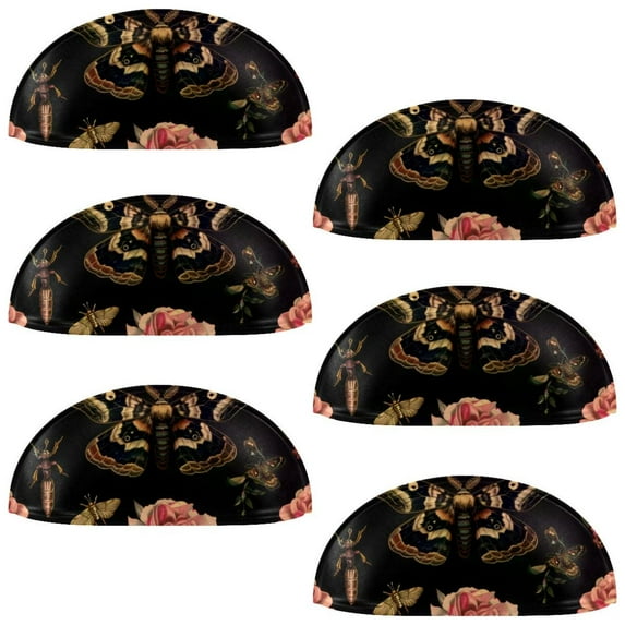 PhooArto 6 Pcs Cup Drawer Pulls, Hawk Moth Rose Flowers Pattern Shell Shape Handles Cabinet Knobs for Dresser Cupboard Closet Wardrobe with Screws