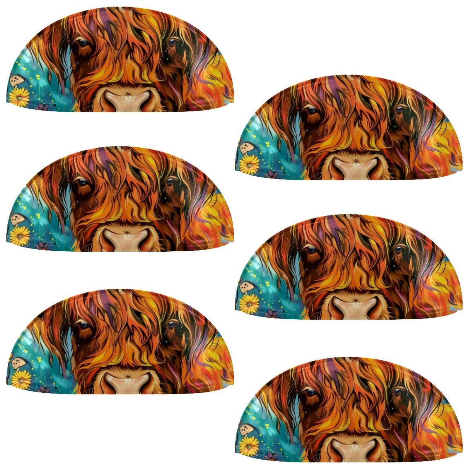 PhooArto 6 Pcs Cup Drawer Pulls, Highland Cow Colorful Flowers Shell Shape Handles Cabinet Knobs for Dresser Cupboard Closet Wardrobe with Screws