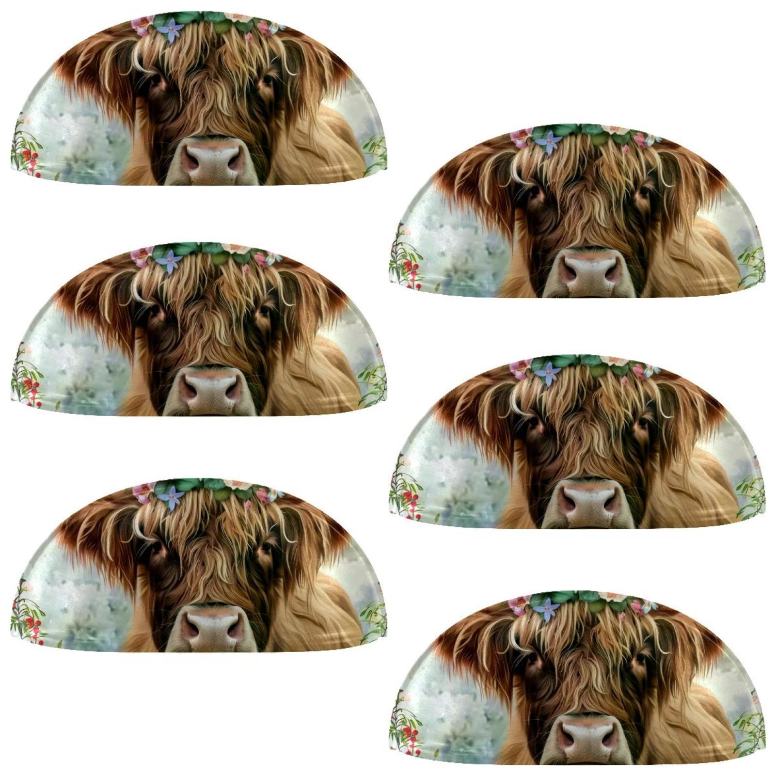 PhooArto 6 Pcs Cup Drawer Pulls, Highland Cow Flowers Garland Shell Shape Handles Cabinet Knobs for Dresser Cupboard Closet Wardrobe with Screws