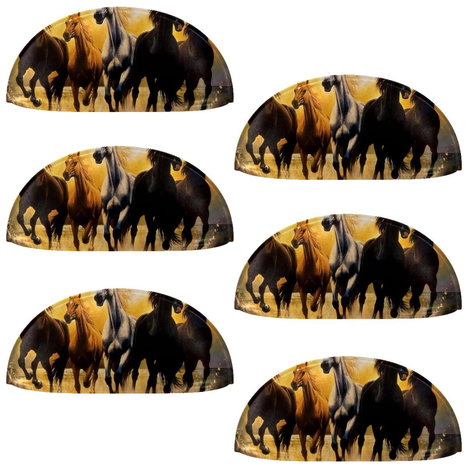 PhooArto 6 Pcs Cup Drawer Pulls, Horses Art Painting Shell Shape Handles Cabinet Knobs for Dresser Cupboard Closet Wardrobe with Screws