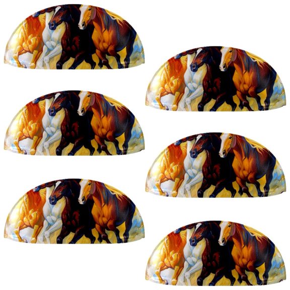 PhooArto 6 Pcs Cup Drawer Pulls, Horses Painting Colorful Sky Shell Shape Handles Cabinet Knobs for Dresser Cupboard Closet Wardrobe with Screws