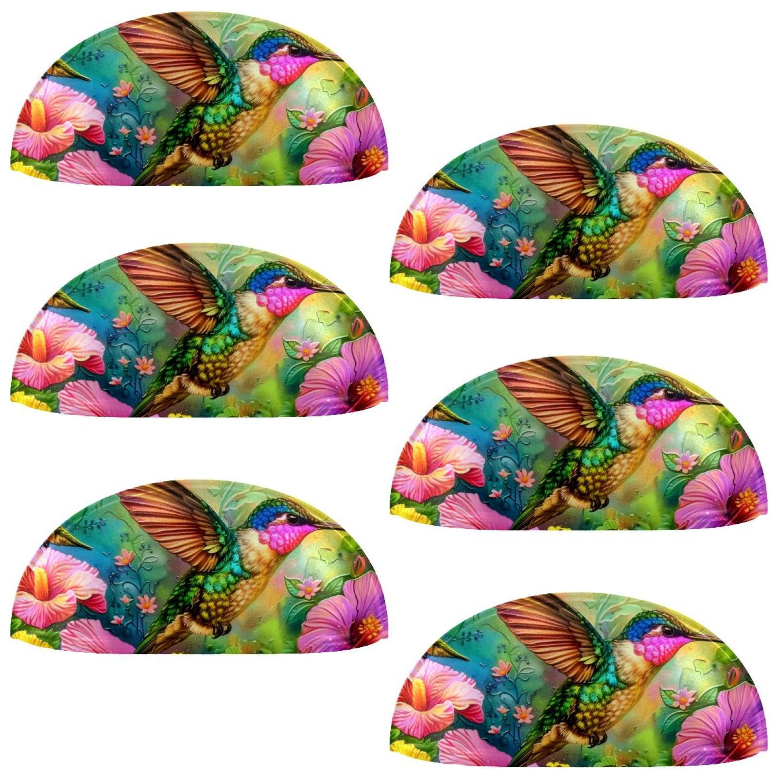 PhooArto 6 Pcs Cup Drawer Pulls, Hummingbird Flowers Print Shell Shape Handles Cabinet Knobs for Dresser Cupboard Closet Wardrobe with Screws