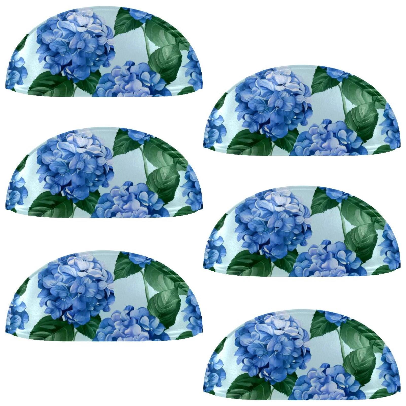 PhooArto 6 Pcs Cup Drawer Pulls, Hydrangeas Blue Floral Pattern Shell Shape Handles Cabinet Knobs for Dresser Cupboard Closet Wardrobe with Screws
