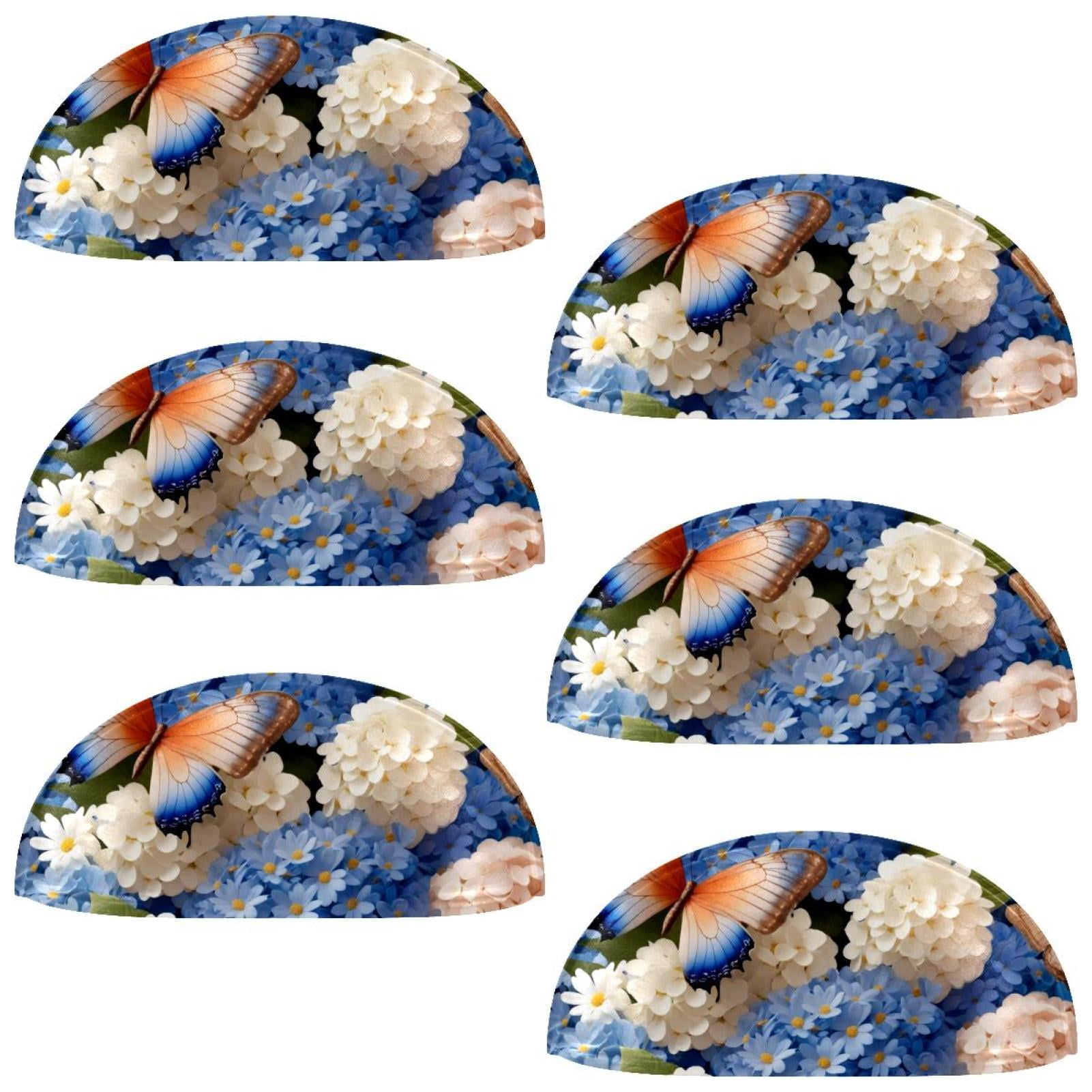 PhooArto 6 Pcs Cup Drawer Pulls, Hydrangeas and Daisies Flower Butterflies Shell Shape Handles Cabinet Knobs for Dresser Cupboard Closet Wardrobe with Screws