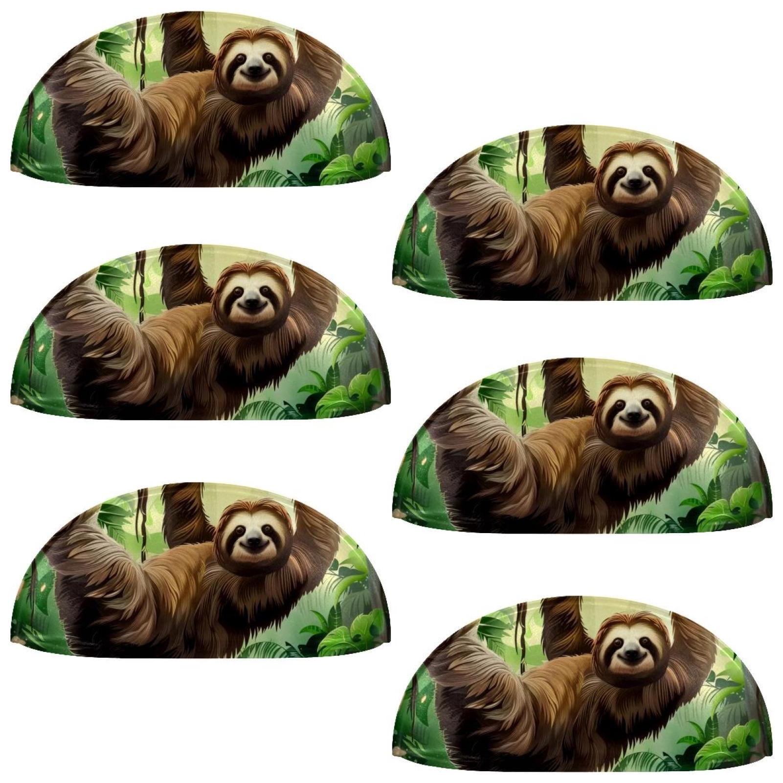 PhooArto 6 Pcs Cup Drawer Pulls, Jungle Sloth in Rainforest Shell Shape Handles Cabinet Knobs for Dresser Cupboard Closet Wardrobe with Screws