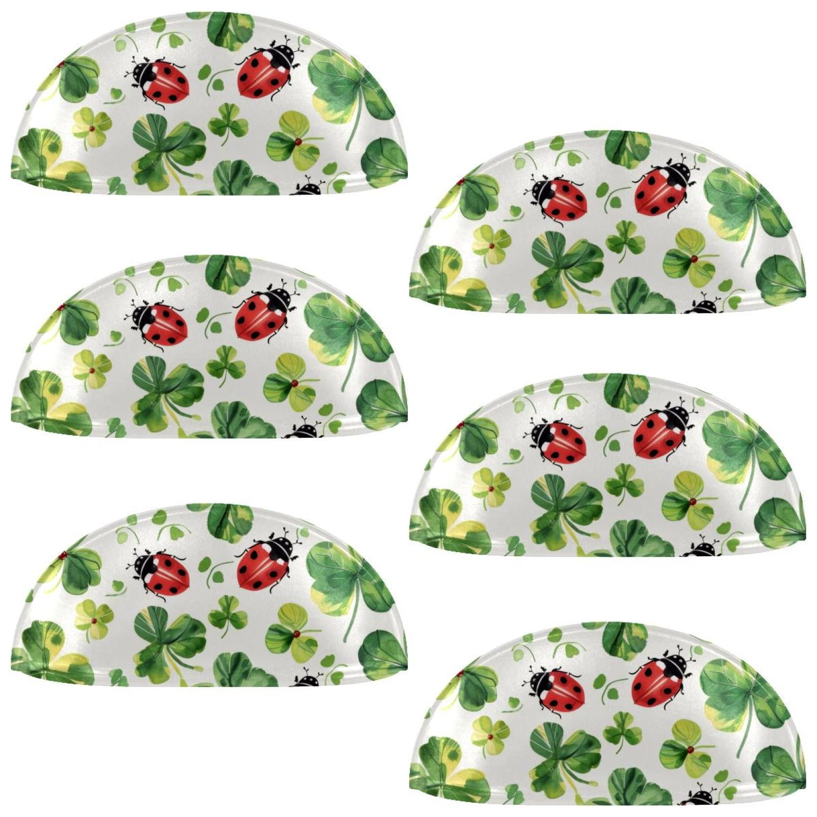 PhooArto 6 Pcs Cup Drawer Pulls, Ladybug and Clover Leaves Pattern Shell Shape Handles Cabinet Knobs for Dresser Cupboard Closet Wardrobe with Screws