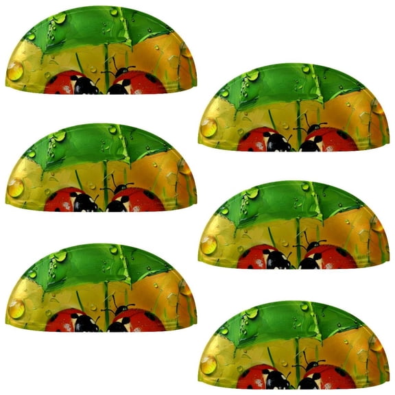PhooArto 6 Pcs Cup Drawer Pulls, Ladybugs Green Umbrella Art Painting Shell Shape Handles Cabinet Knobs for Dresser Cupboard Closet Wardrobe with Screws