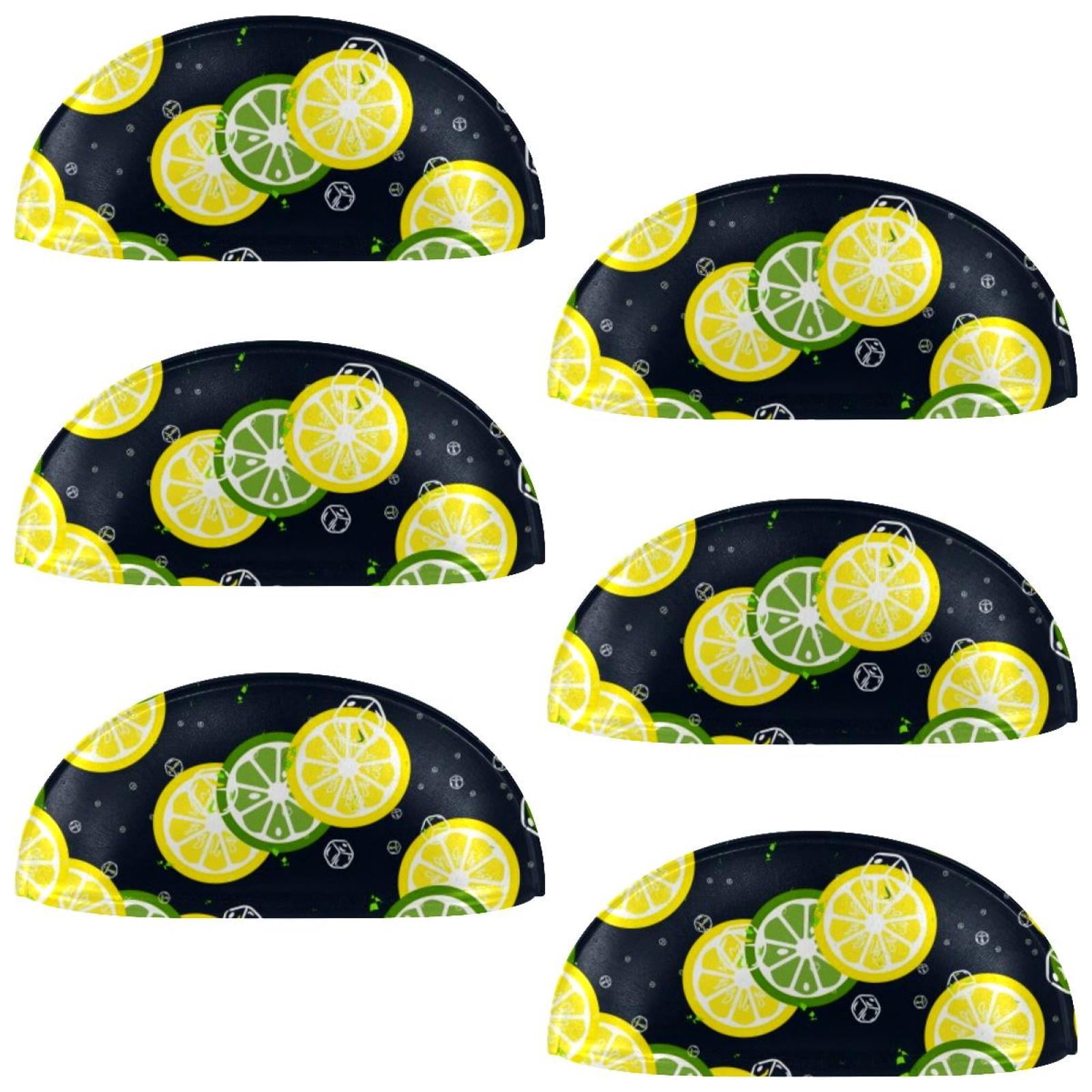 PhooArto 6 Pcs Cup Drawer Pulls, Lemon Citrus and Lime Pattern Shell Shape Handles Cabinet Knobs for Dresser Cupboard Closet Wardrobe with Screws