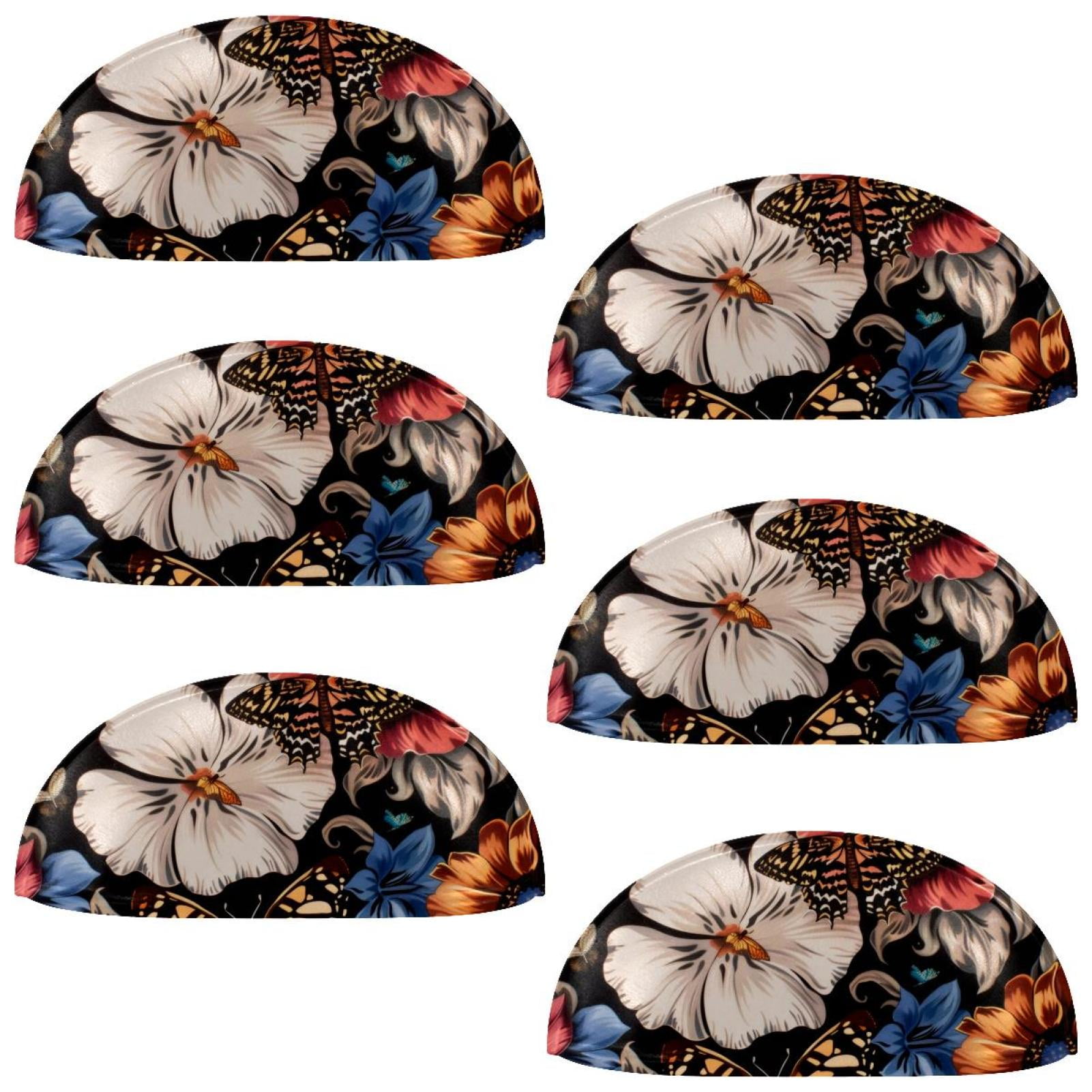 PhooArto 6 Pcs Cup Drawer Pulls, Leopard Butterfly Flowers Shell Shape Handles Cabinet Knobs for Dresser Cupboard Closet Wardrobe with Screws