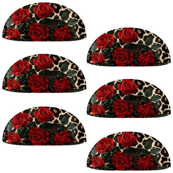 PhooArto 6 Pcs Cup Drawer Pulls, Leopard Print Red Roses Shell Shape Handles Cabinet Knobs for Dresser Cupboard Closet Wardrobe with Screws