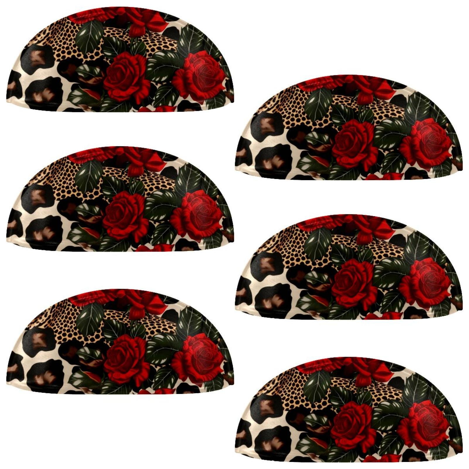 PhooArto 6 Pcs Cup Drawer Pulls, Leopard Red Roses Print Shell Shape Handles Cabinet Knobs for Dresser Cupboard Closet Wardrobe with Screws