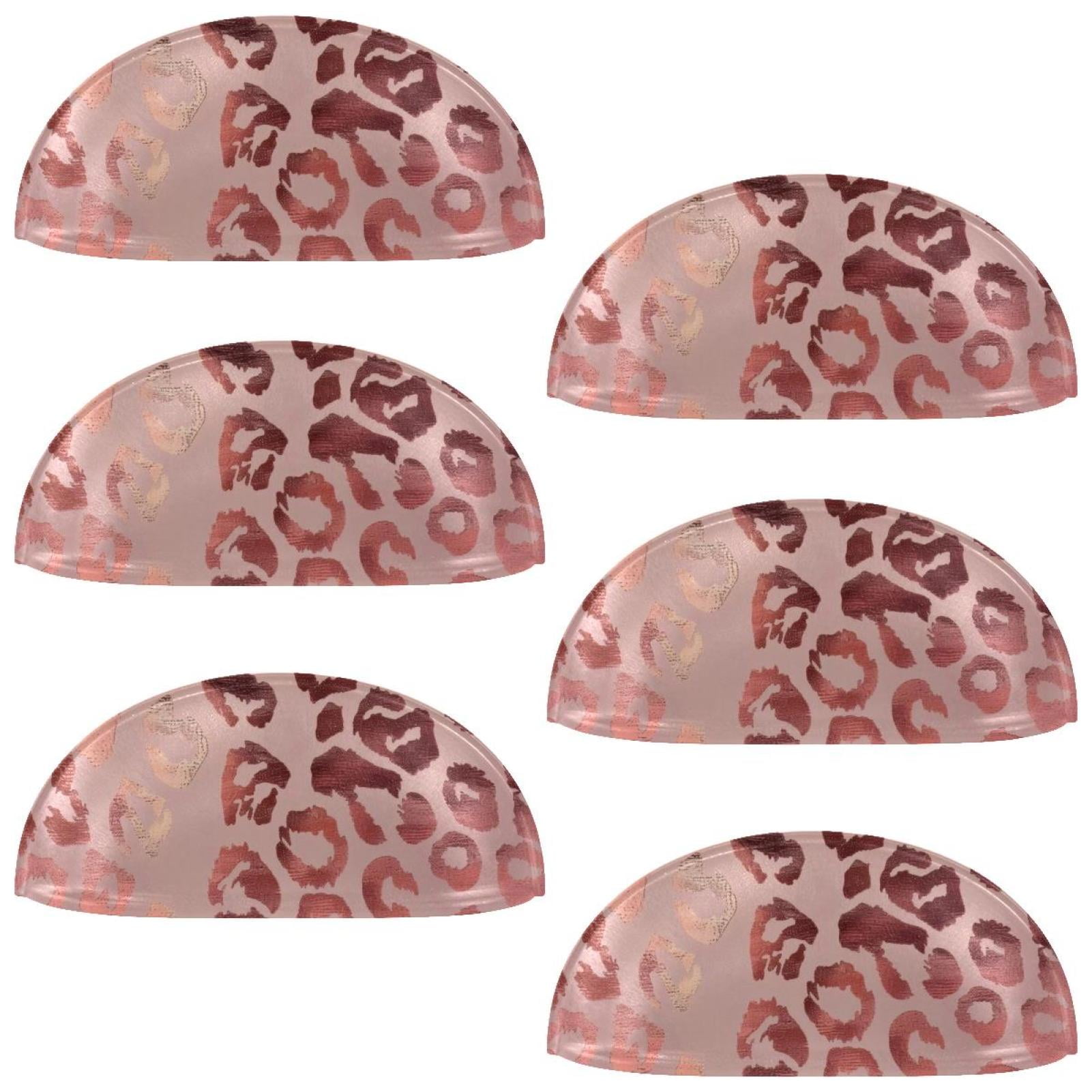 PhooArto 6 Pcs Cup Drawer Pulls, Leopard Rose Gold Pattern Shell Shape Handles Cabinet Knobs for Dresser Cupboard Closet Wardrobe with Screws