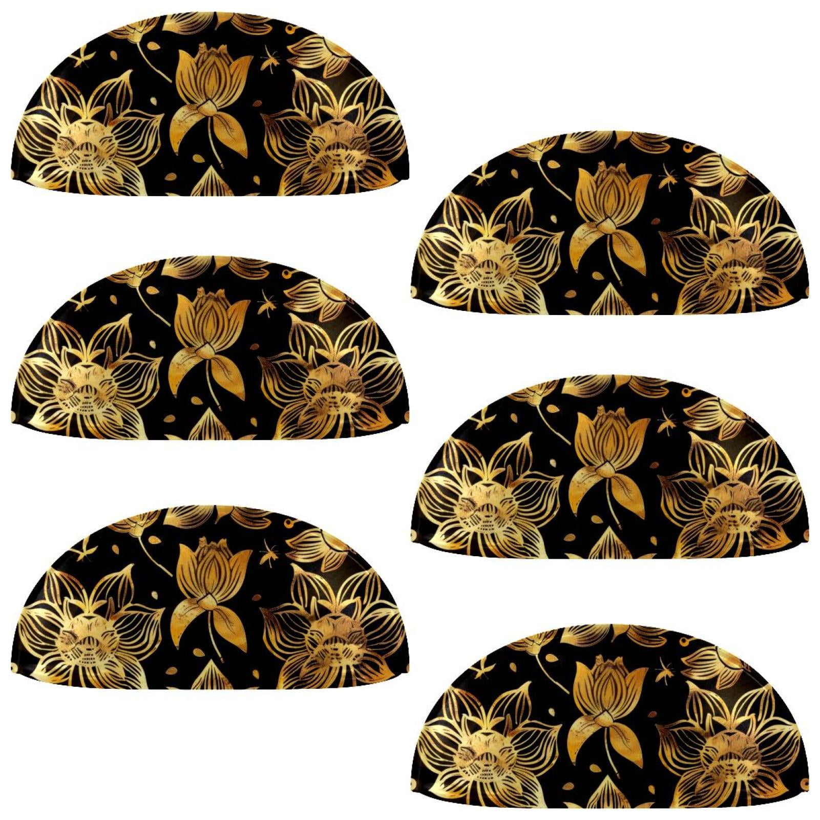 PhooArto 6 Pcs Cup Drawer Pulls, Lotus Flower Golden Pattern Shell Shape Handles Cabinet Knobs for Dresser Cupboard Closet Wardrobe with Screws