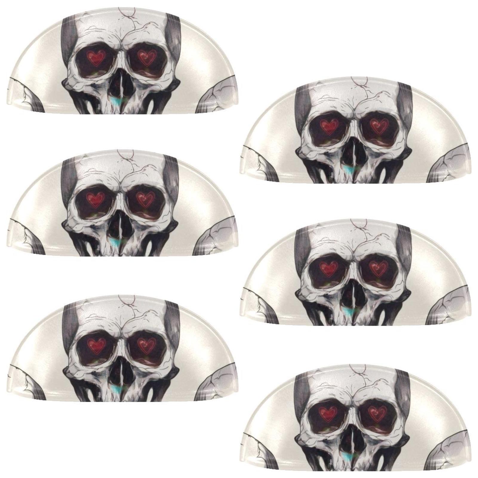 PhooArto 6 Pcs Cup Drawer Pulls, Love Heart Skull Shell Shape Handles Cabinet Knobs for Dresser Cupboard Closet Wardrobe with Screws
