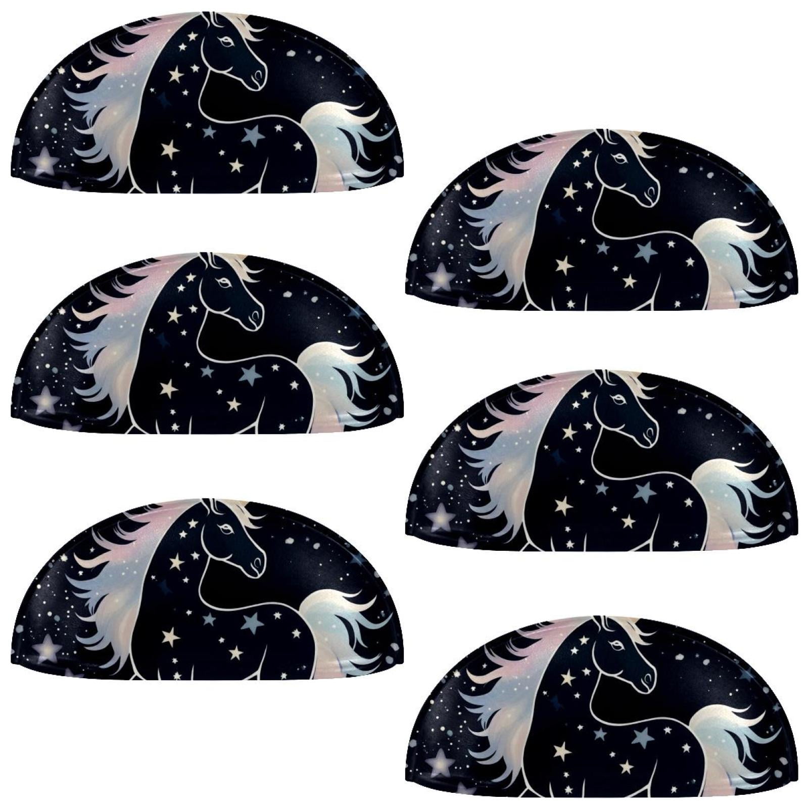 PhooArto 6 Pcs Cup Drawer Pulls, Magic Unicorn Galaxy Pattern Shell Shape Handles Cabinet Knobs for Dresser Cupboard Closet Wardrobe with Screws